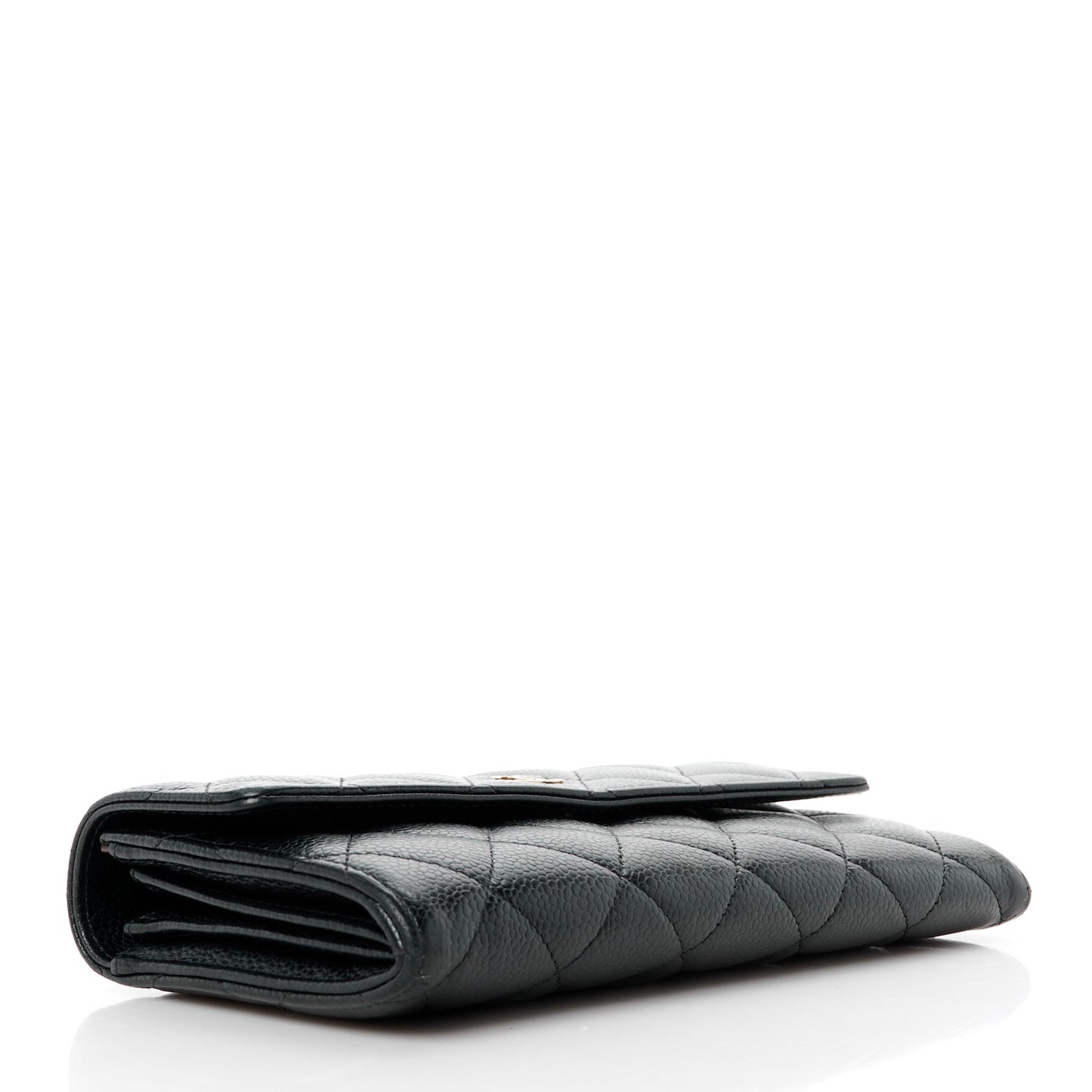 Caviar Quilted Long Flap Wallet Black