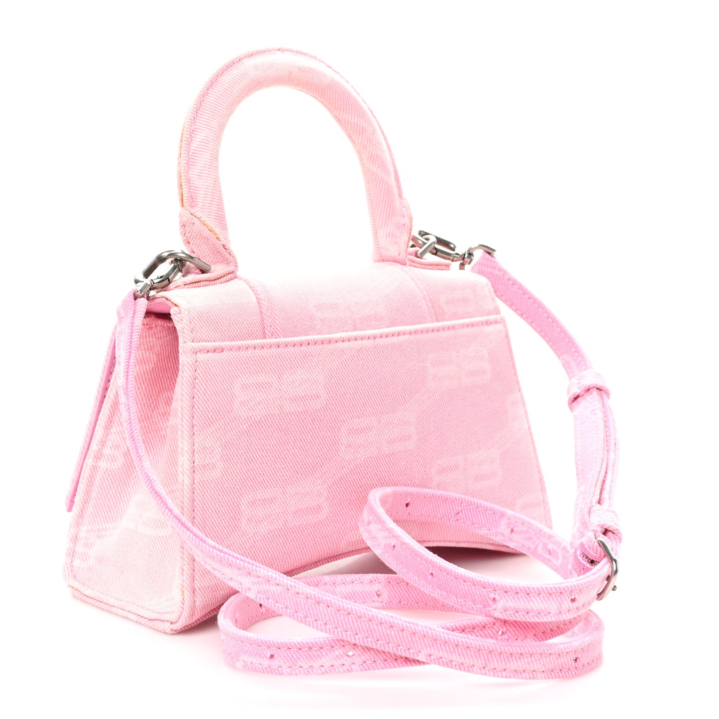 Washed Denim BB Monogram Hourglass Top Handle Bag XS Pink