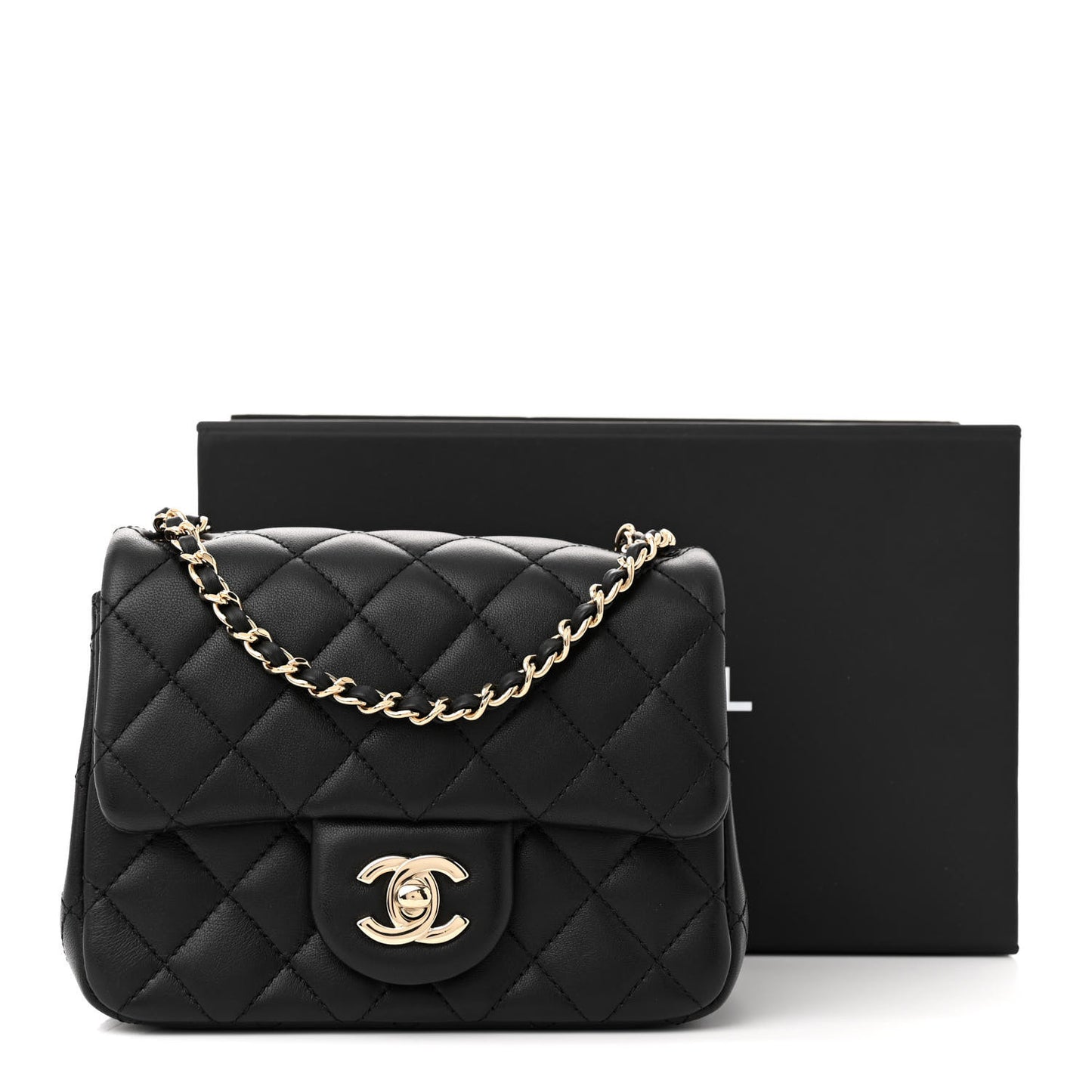 Lambskin Quilted Enamel Mini Pearl Crush Flap Black