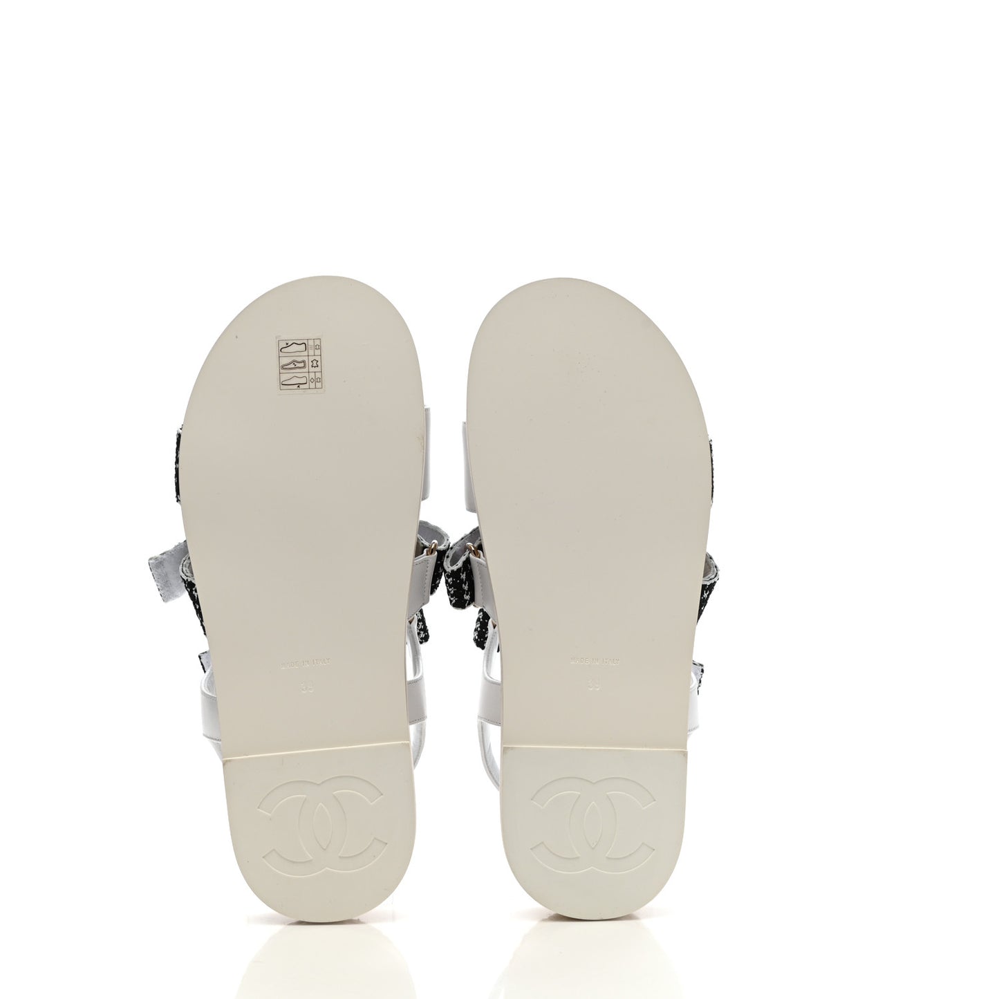 Stretch Fabric Lambskin CC Flat Sandals 39 White Black