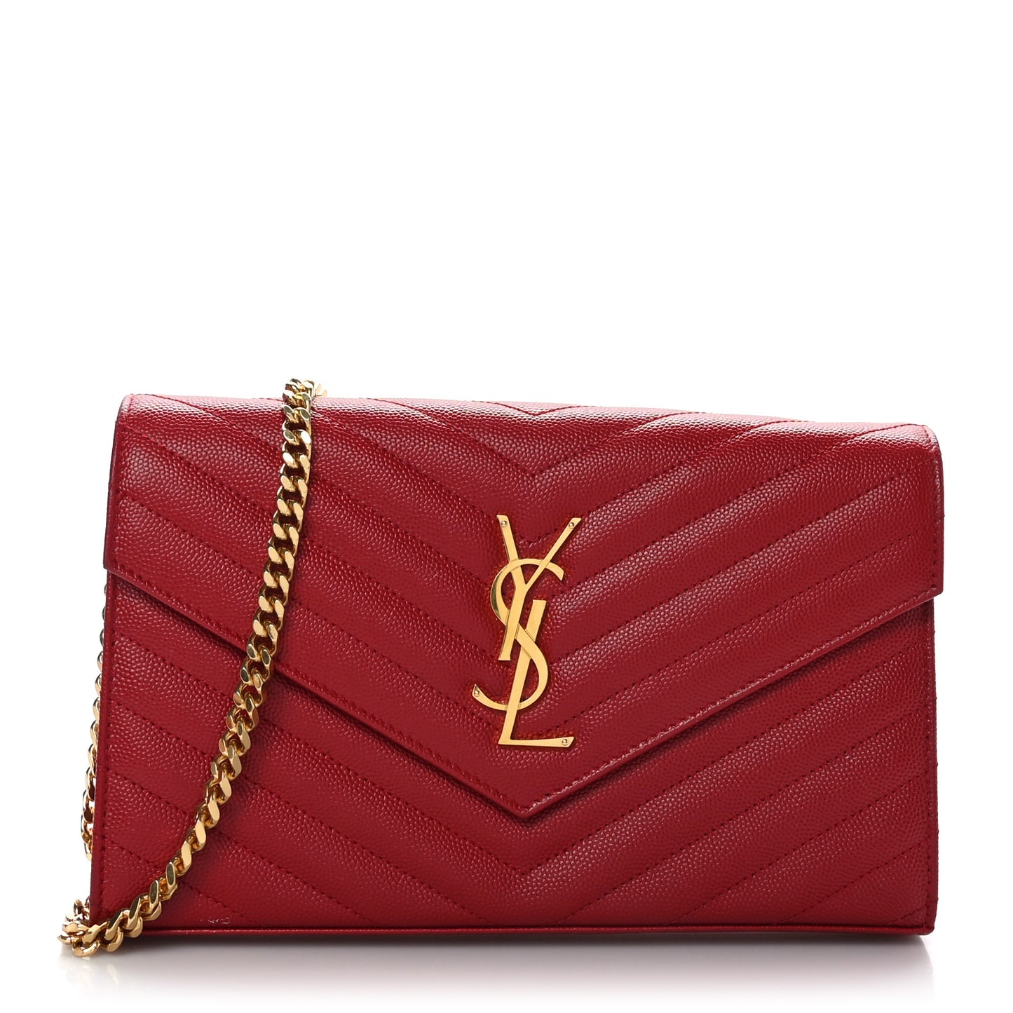 Grain De Poudre Matelasse Chevron Monogram Chain Wallet Rouge Eros