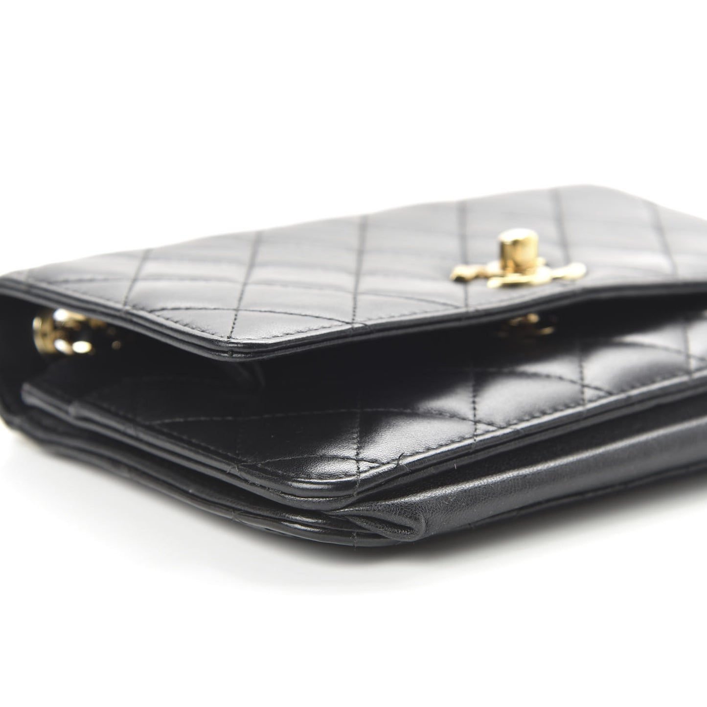 Lambskin Quilted Trendy CC Wallet On Chain WOC Black