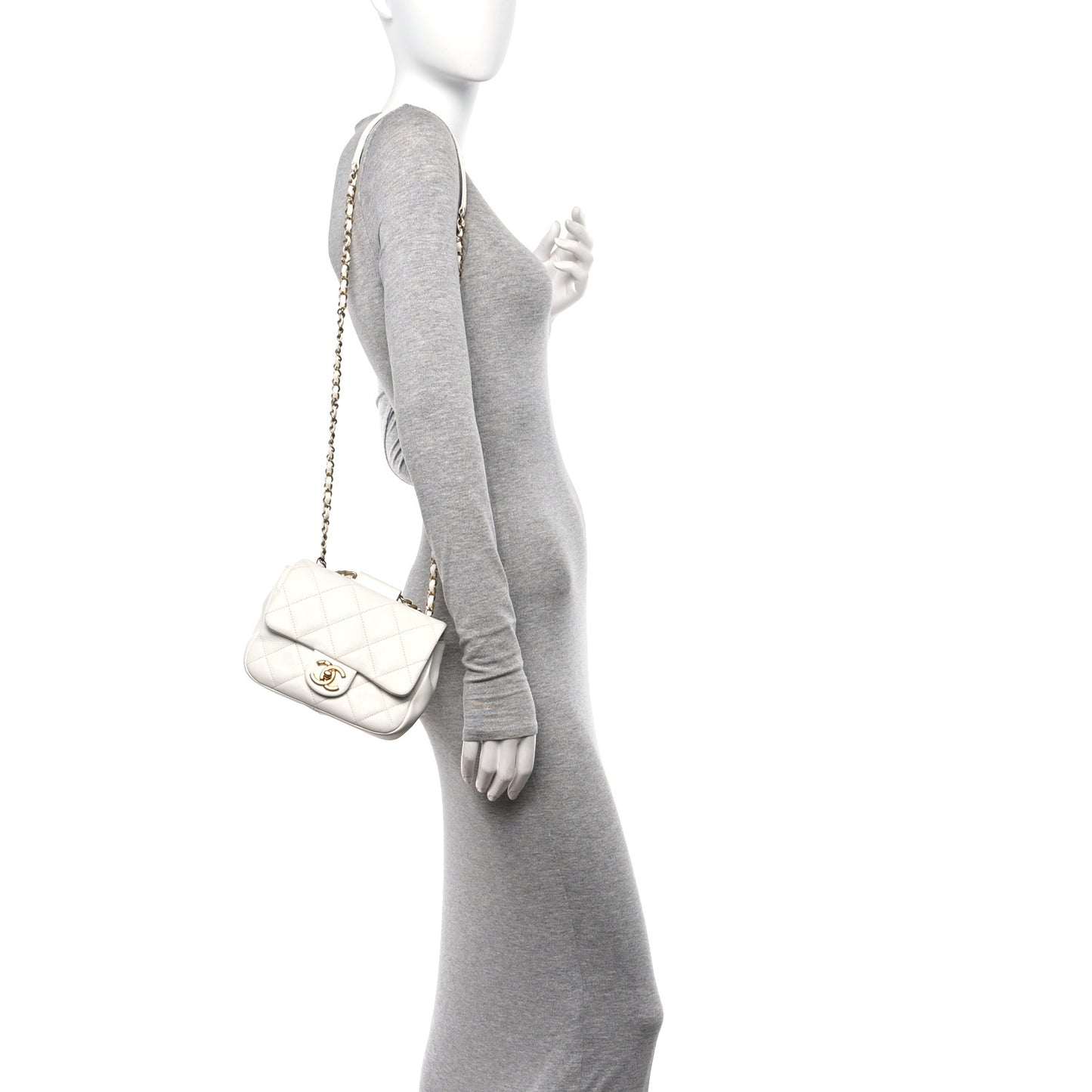 Lambskin Quilted Small Circular Handle Bag White