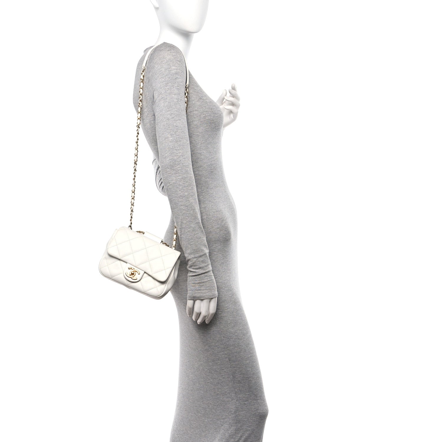 Chanel Lambskin Quilted Small Circular Handle Bag White 2 of 11