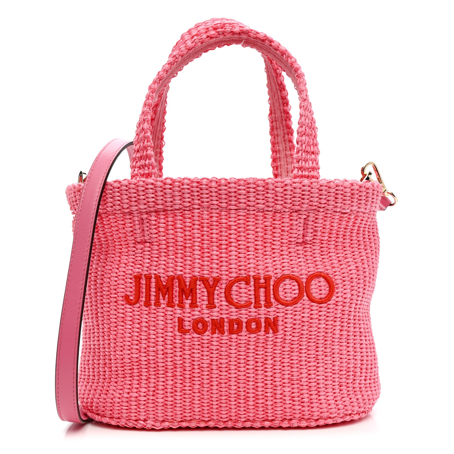 Jimmy Choo Raffia London Mini Logo Beach Tote Pink 1797700