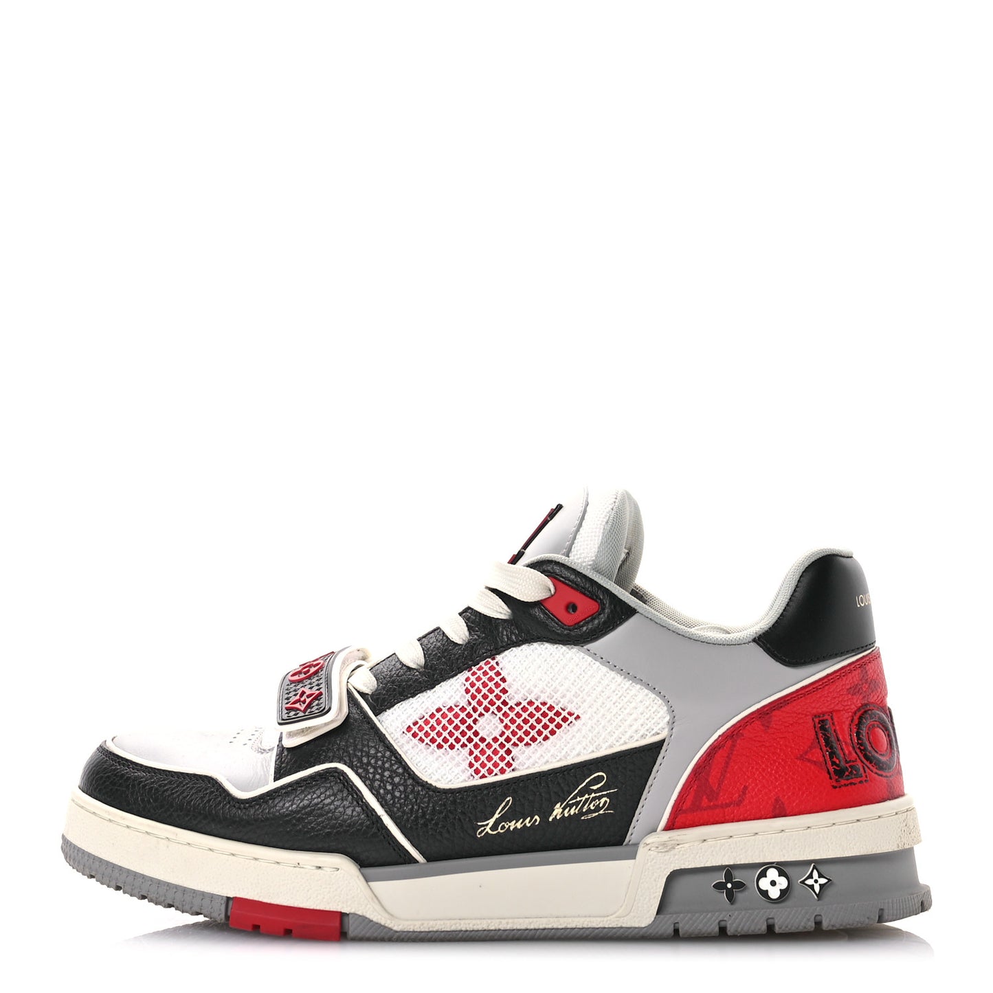 Calfskin Monogram Mens LV Trainer Sneakers 8 Grey Red Black