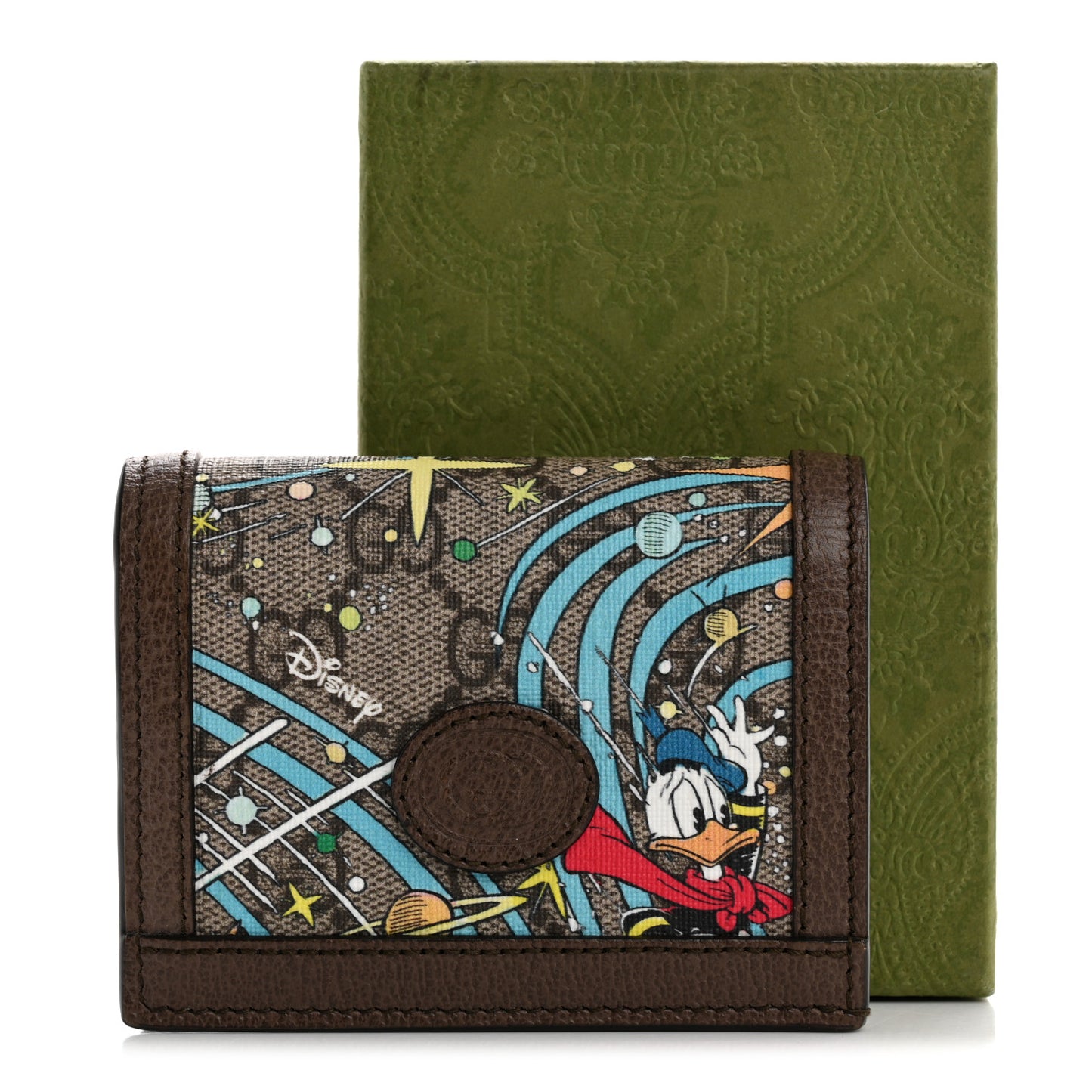 X DISNEY GG Supreme Monogram Donald Duck Interlocking G Card Case Beige Multicolor New Acero
