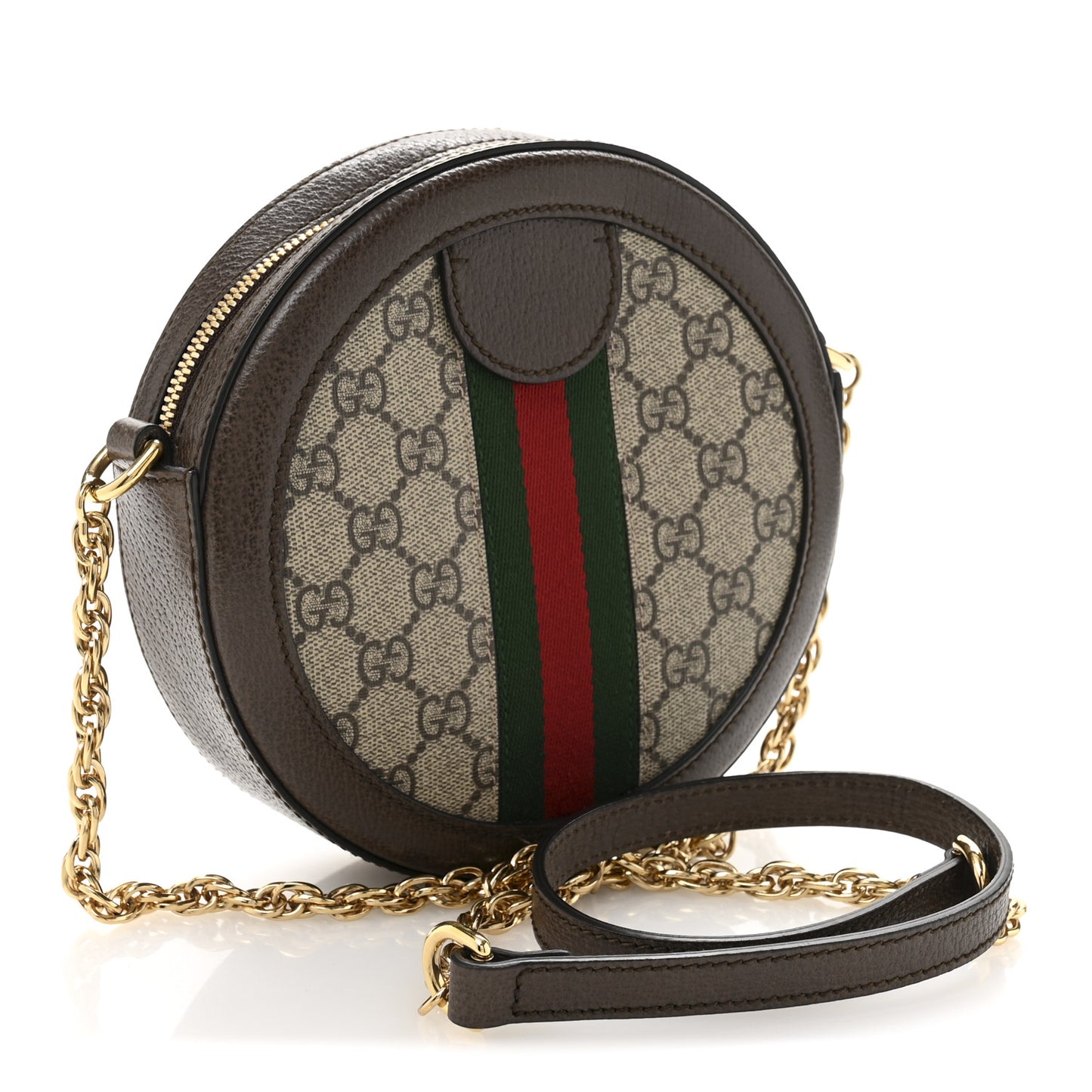 GG Supreme Monogram Web Mini Ophidia Round Shoulder Bag Brown