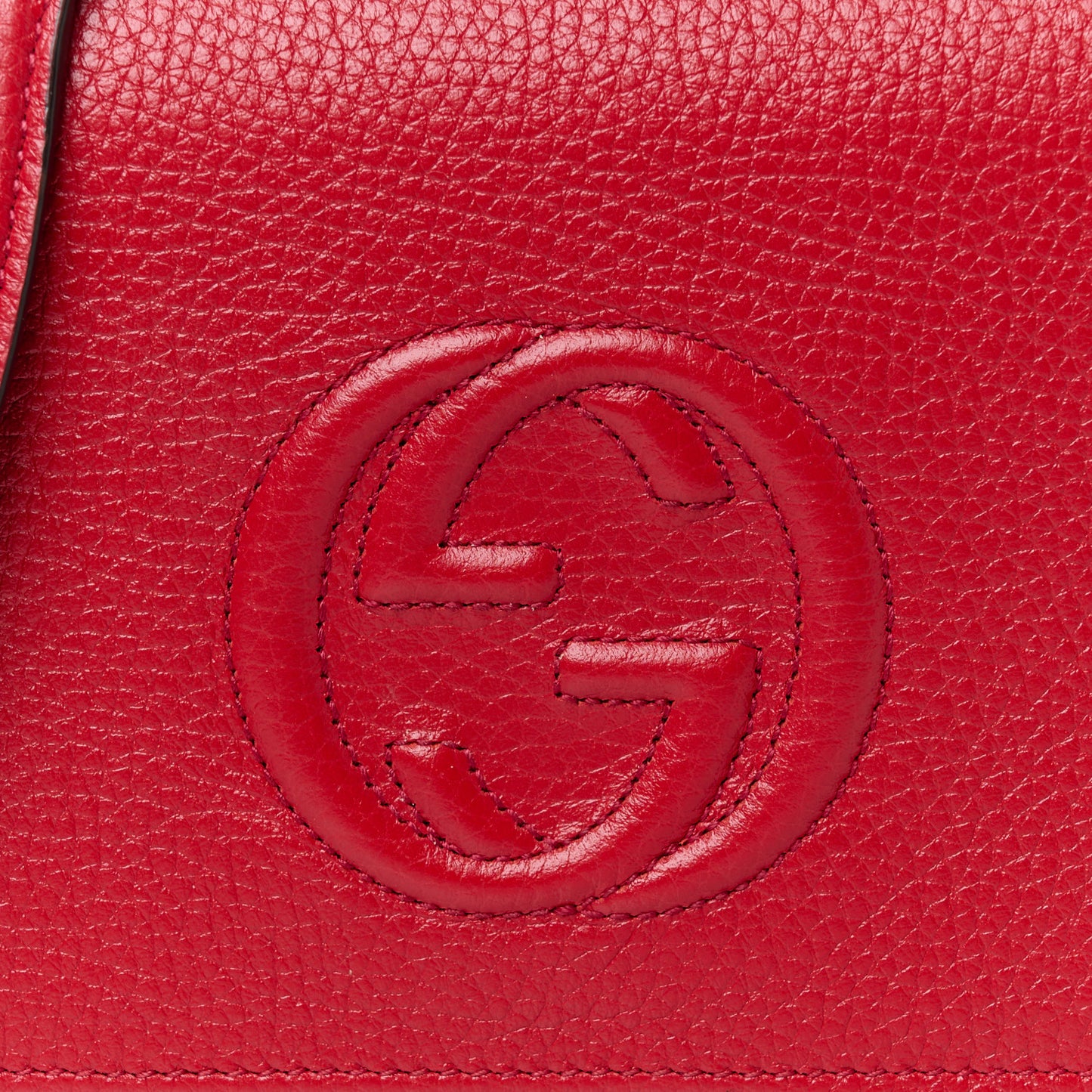 Pebbled Calfskin Soho Wallet on Chain Tabasco Red