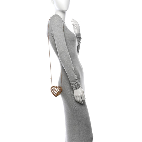 Metal Metallic Lambskin Quilted CC Heart Minaudiere Crossbody Gold