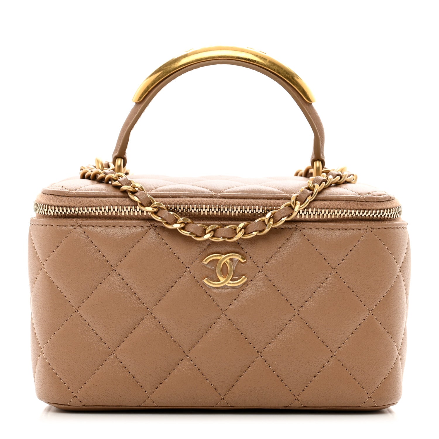 Chanel Lambskin Quilted Metal Small Top Handle Vanity Case With