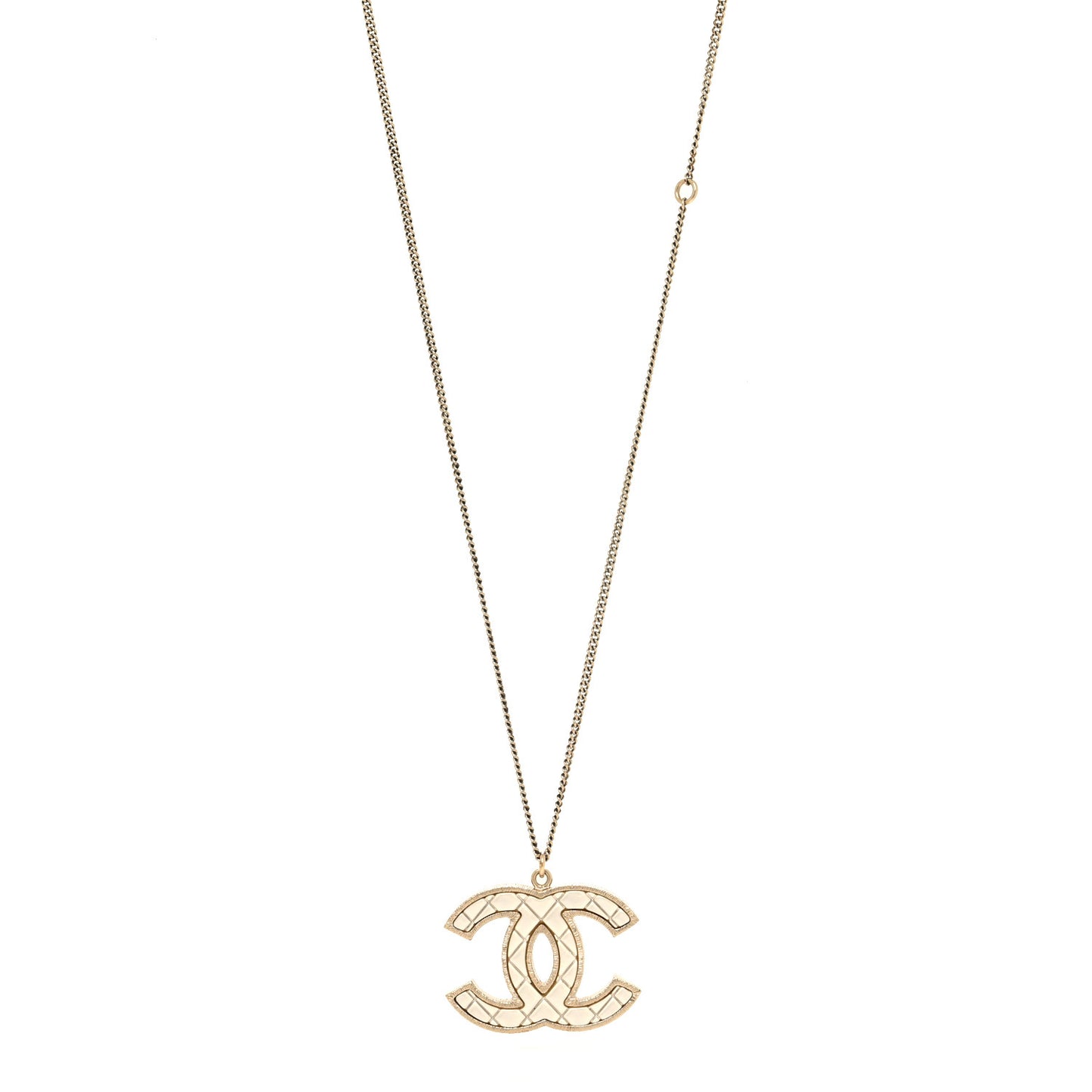 Metal Quilted CC Pendant Necklace Gold White