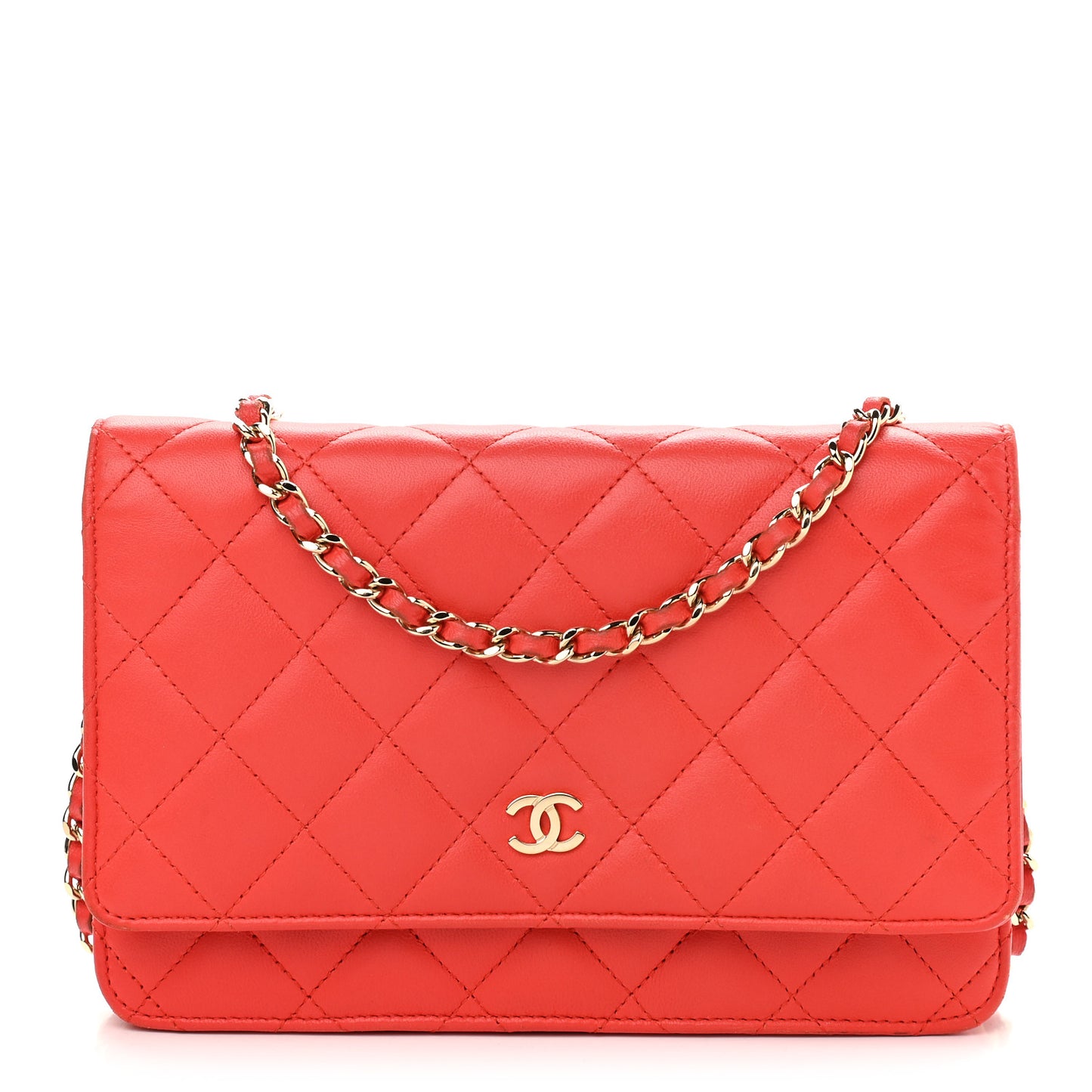 Lambskin Quilted Wallet On Chain WOC Red