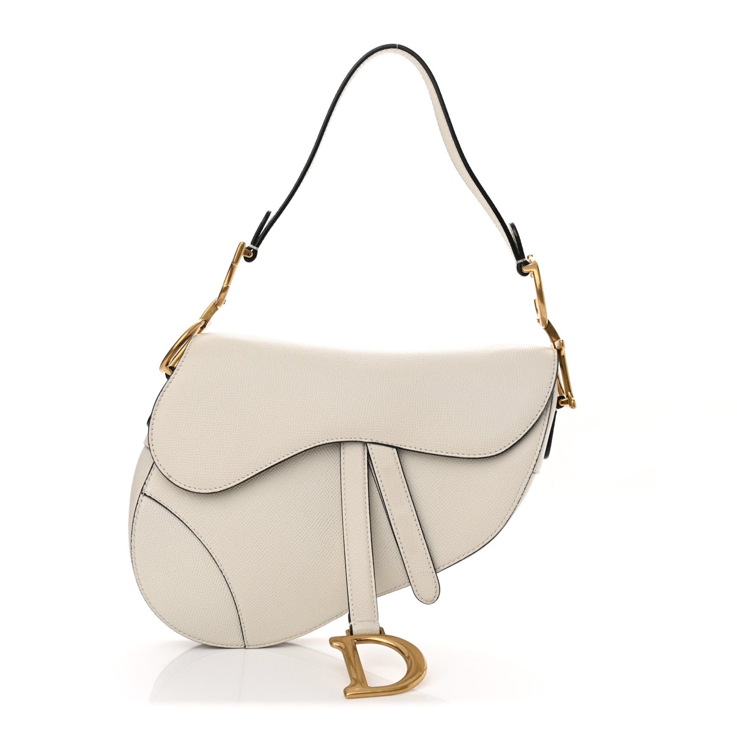 Grained Calfskin Saddle Bag White