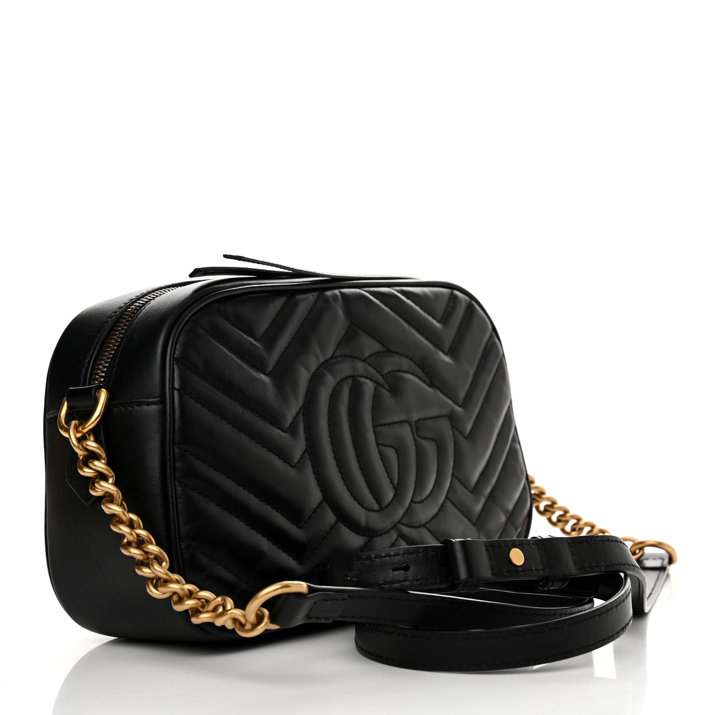 Calfskin Matelasse Small GG Marmont Chain Shoulder Bag Black