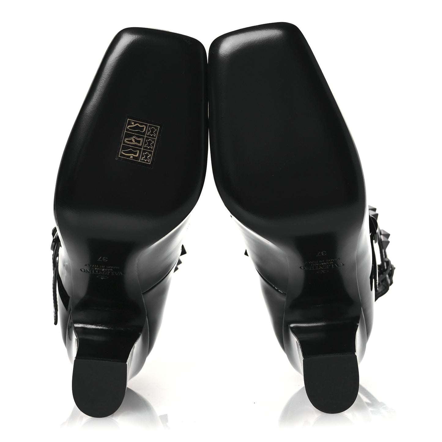 Patent Monochrome Rockstud Tan-Go Ankle Strap Pumps 37 Black