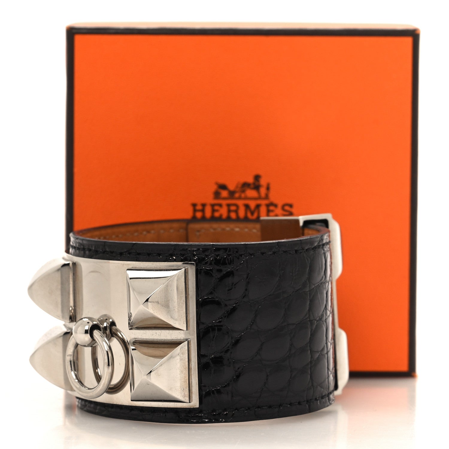 Hermes Shiny Alligator Collier De Chien CDC Bracelet Black 7 of 7