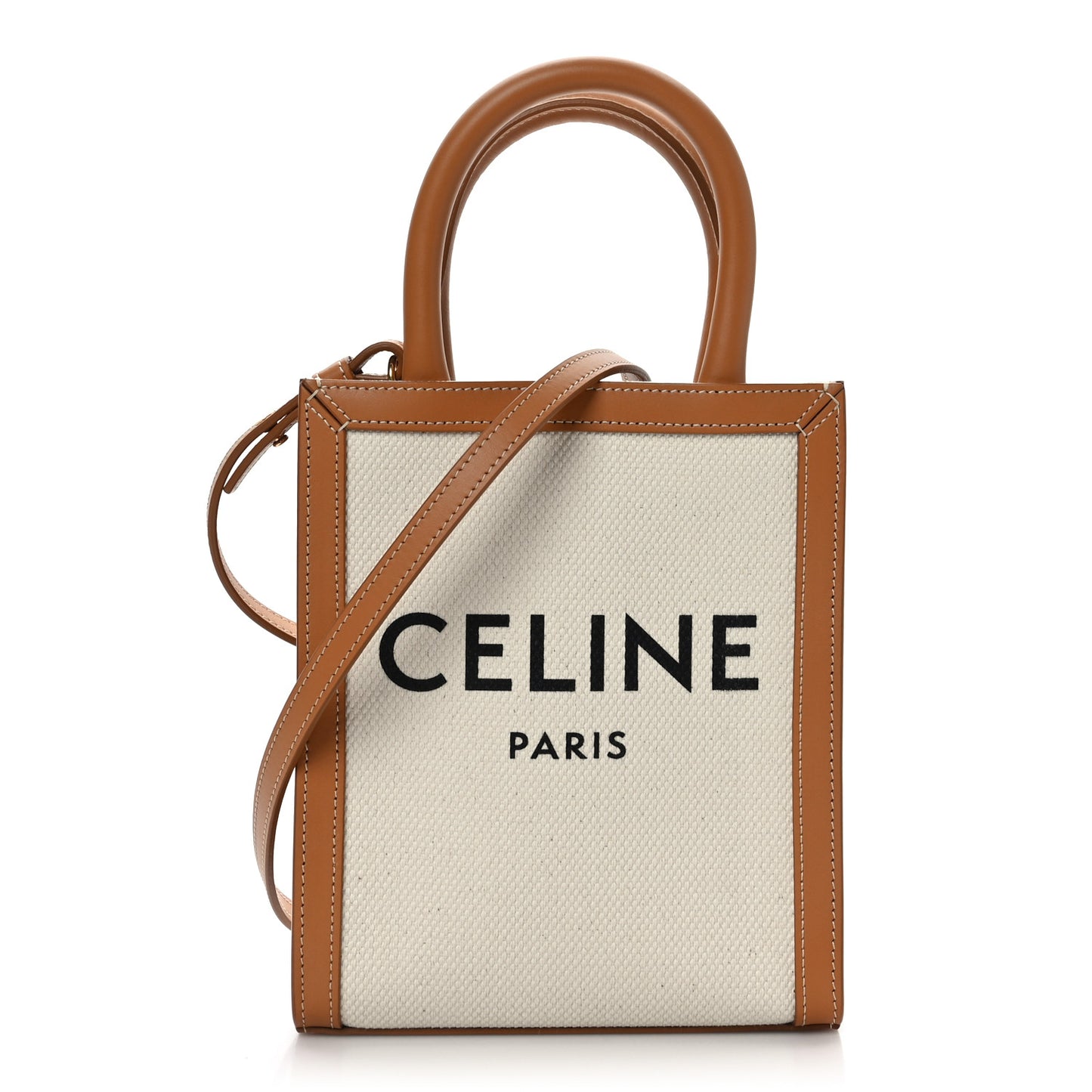 Canvas Calfskin Mini Vertical Cabas Natural Tan