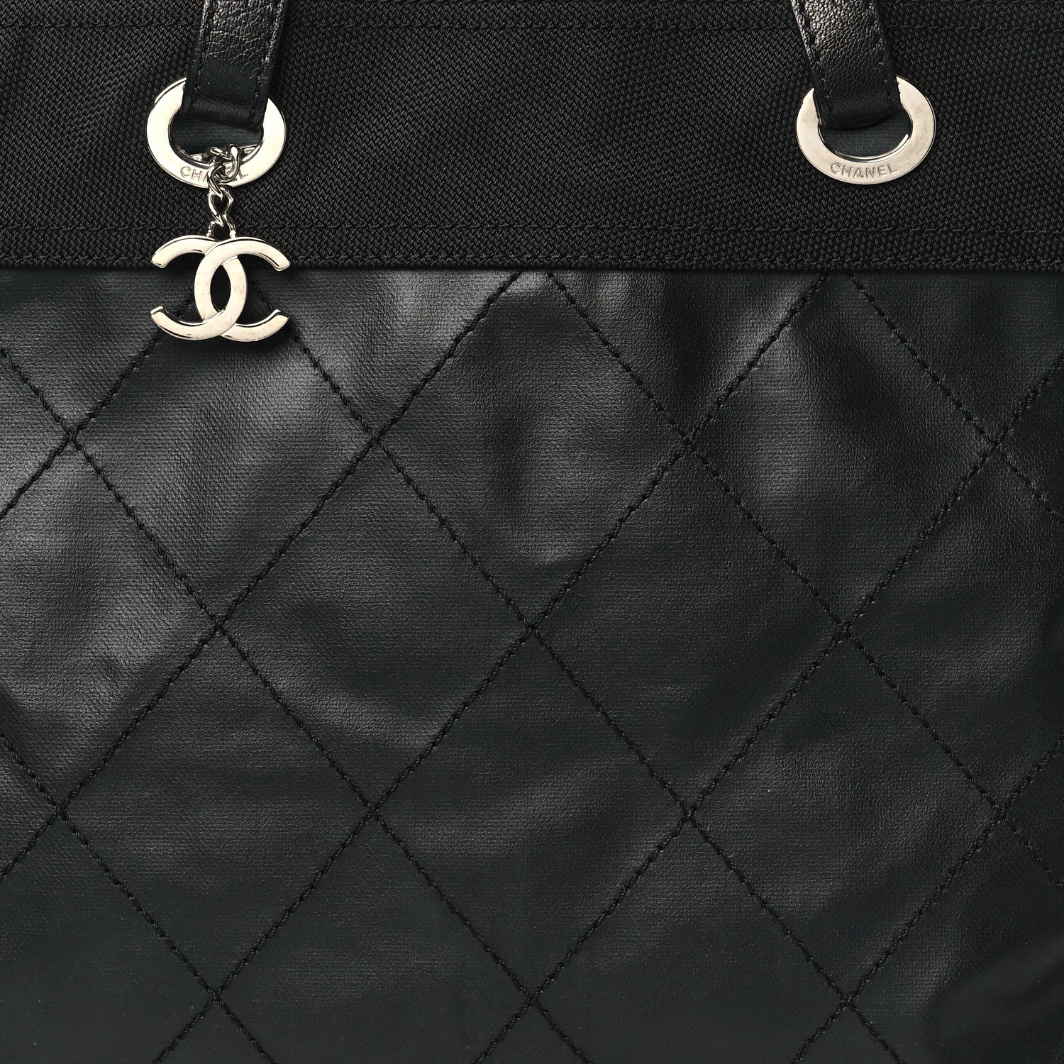 Chanel Coated Canvas Quilted Large Paris Biarritz Tote Black 8 of 12