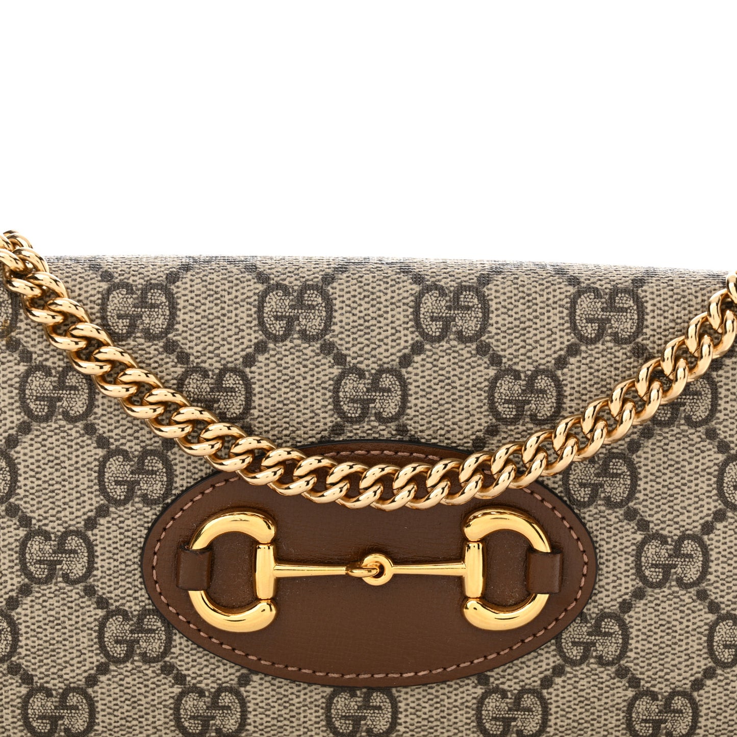 GG Supreme Monogram Azalea Calfskin Horsebit 1955 Wallet On Chain Beige Ebony Brown Sugar