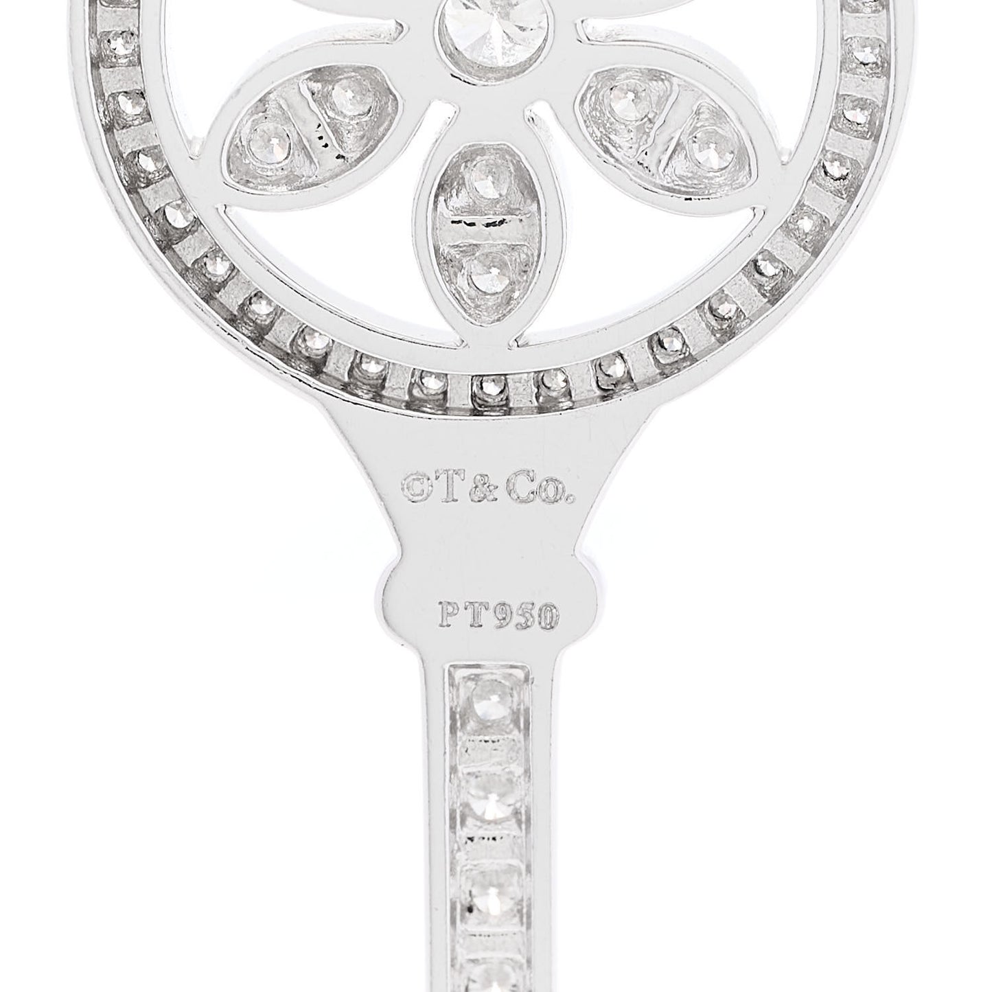 Platinum 18K White Gold Diamond Daisy Key Pendant Necklace