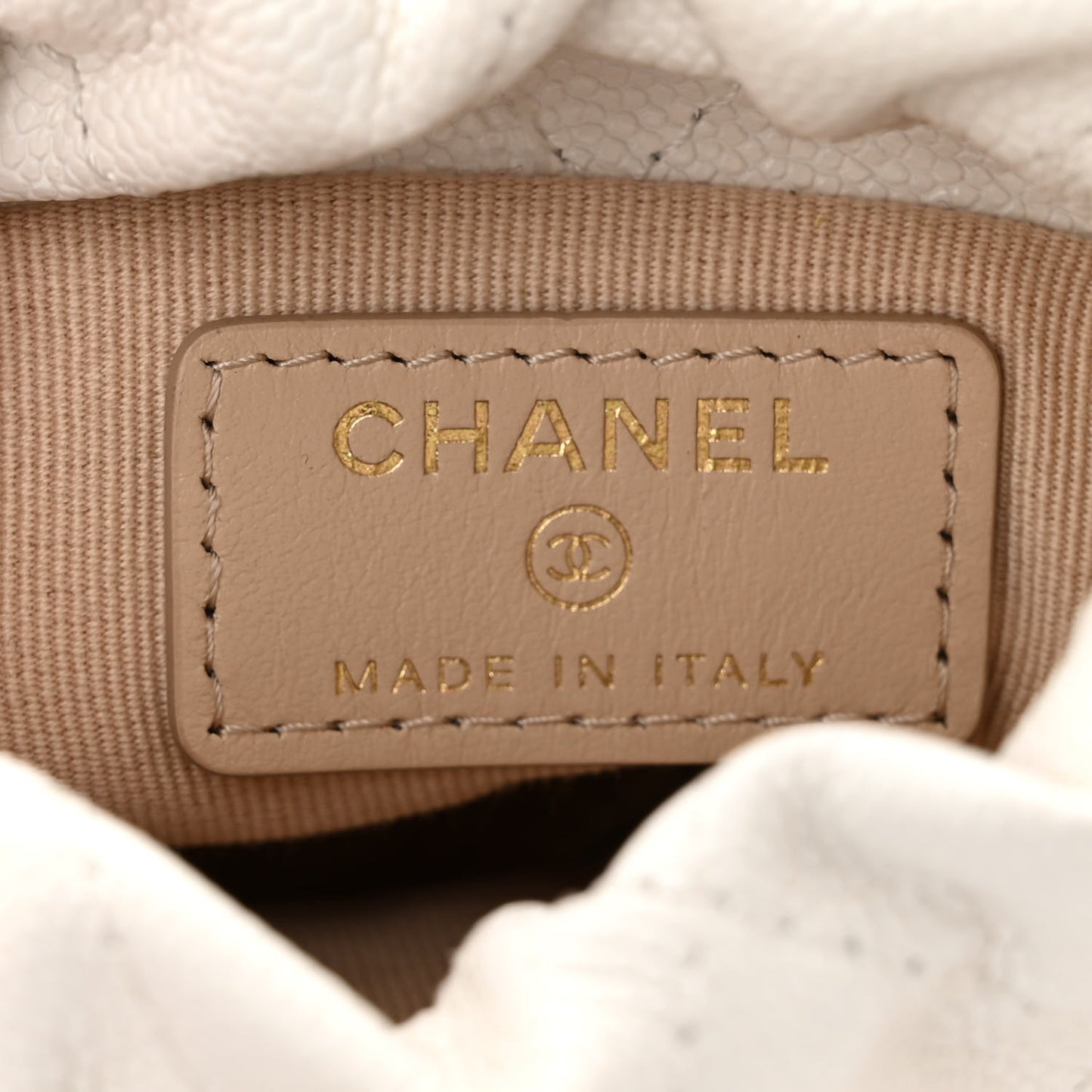 Caviar Quilted Twist Your Buttons Mini Bucket Bag White