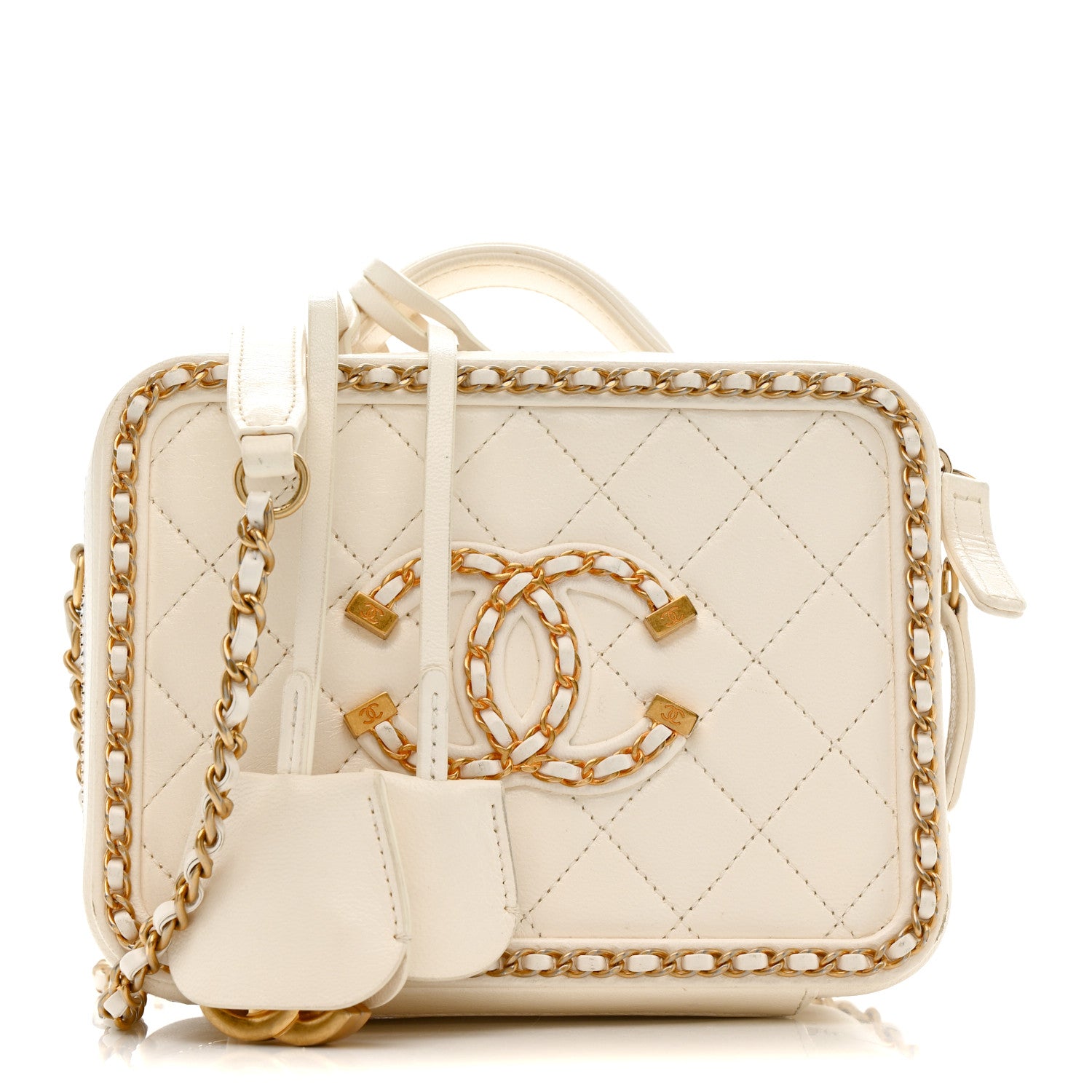 Chanel Goatskin Quilted Small CC Filigree Vanity Case White