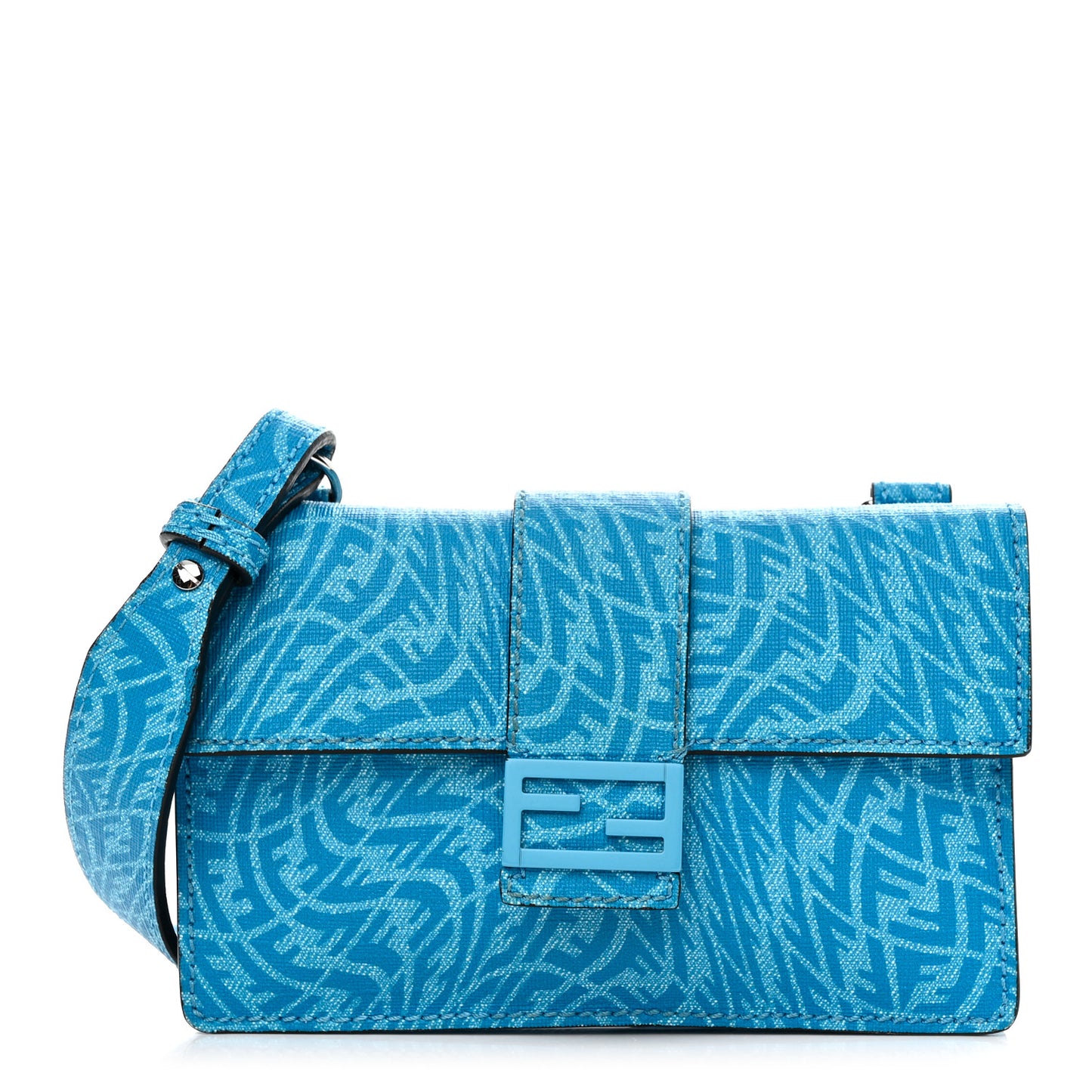 X SARAH COLEMAN Glazed Fabric Enamel Small FF Vertigo Baguette Belt Pouch Cyber Blue