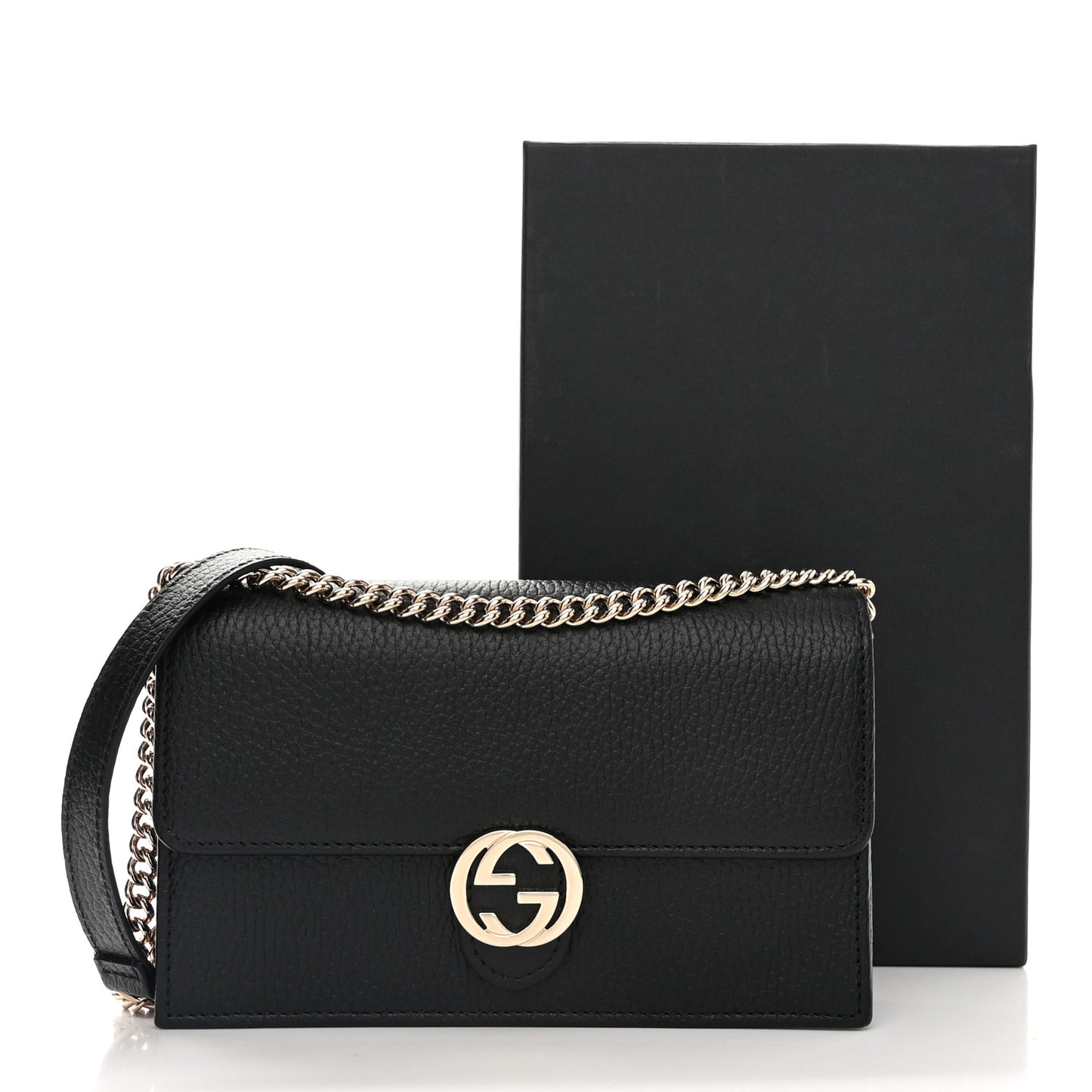 Dollar Calfskin Interlocking G Chain Wallet Black
