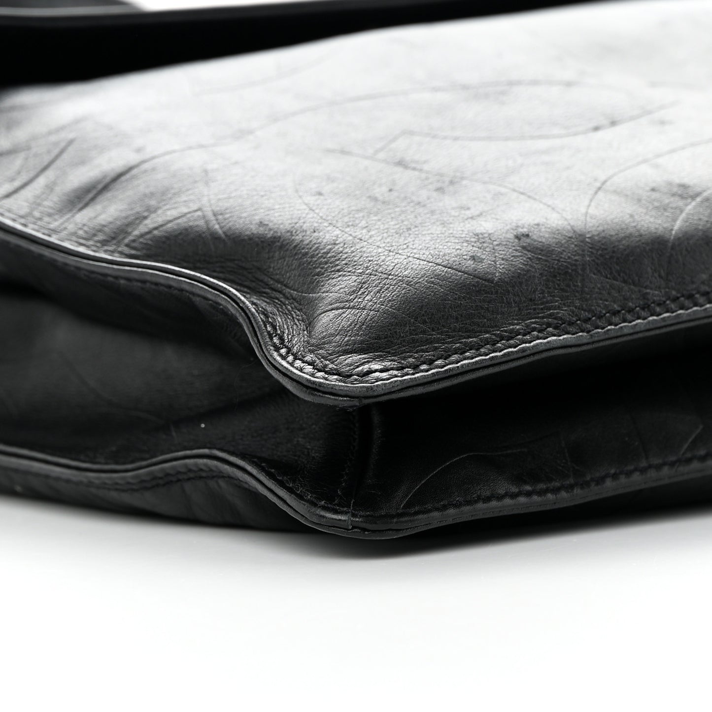 Calfskin Embossed CC Messenger Bag Black