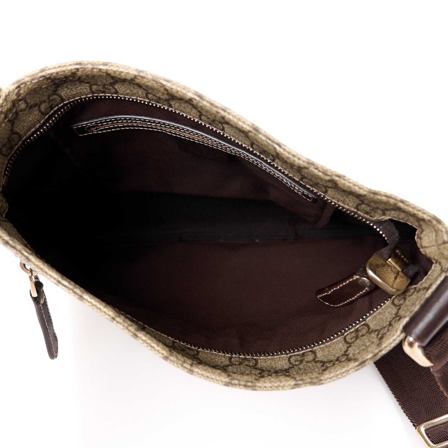 GG Supreme Monogram Selleria Calfskin Small Flat Side Zip Messenger Bag Beige Ebony Cocoa Dark Chocolate
