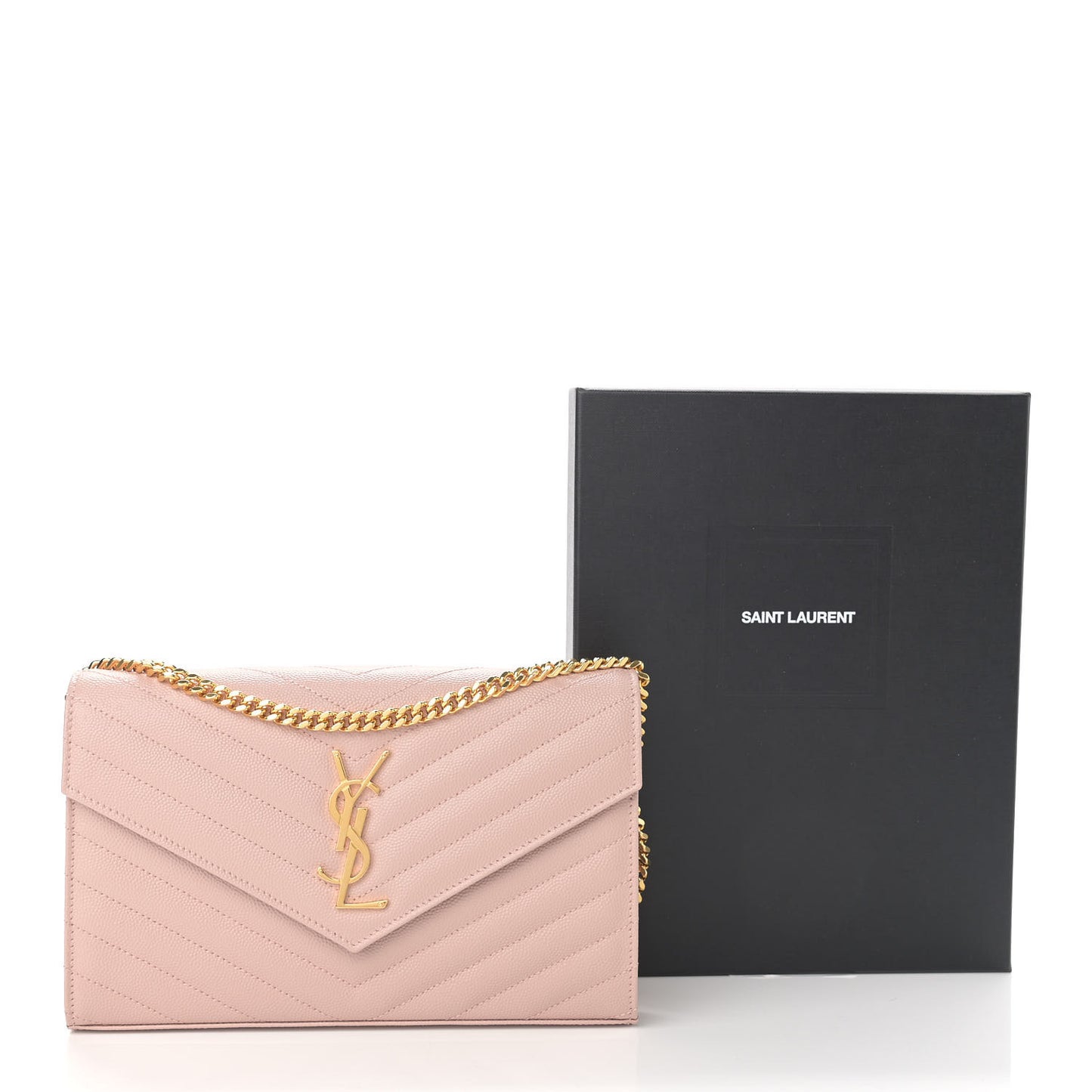 Grain De Poudre Matelasse Chevron Monogram Chain Wallet Pale Pink