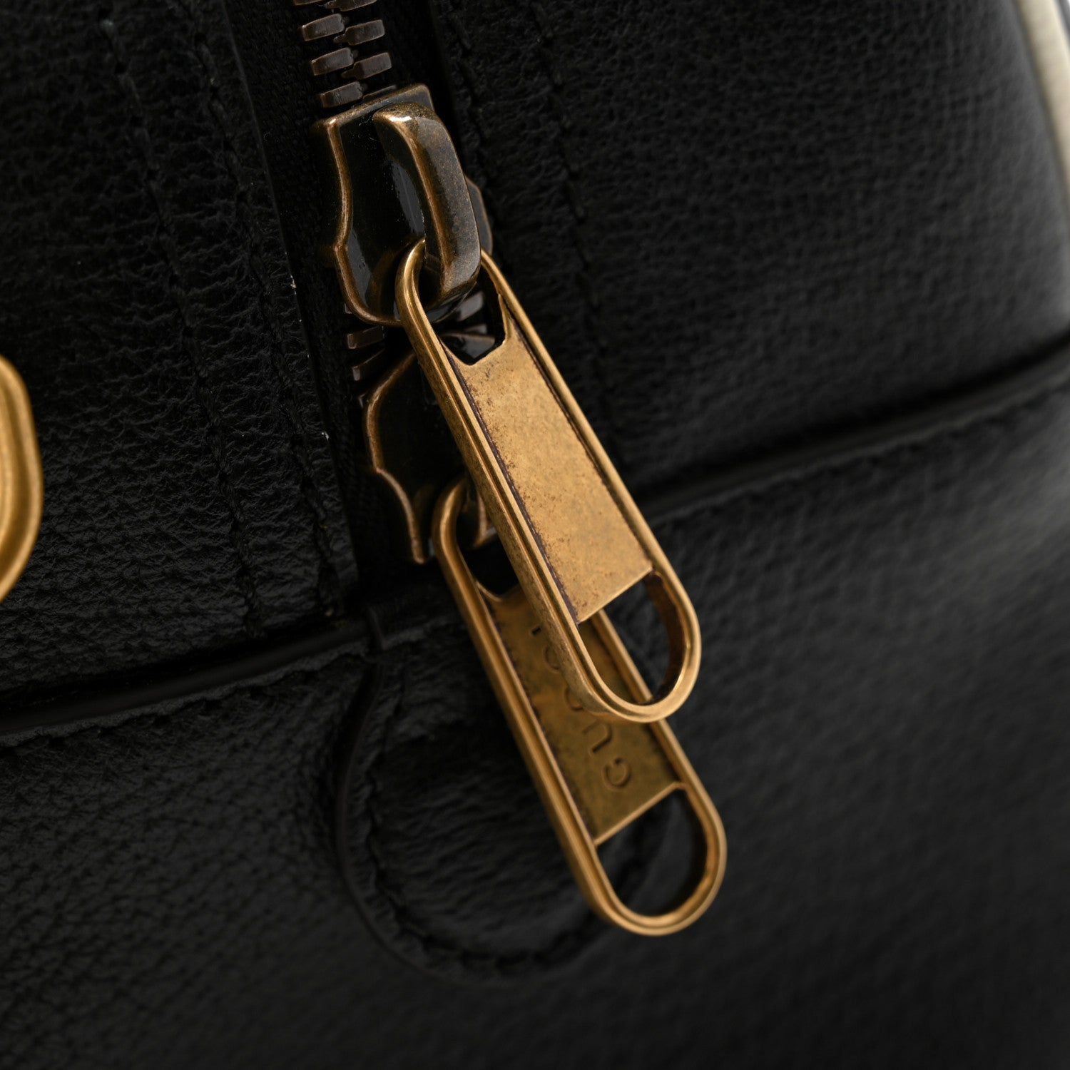 Gucci X ADIDAS Textured Dollar Calfskin Web Trefoil Logo Embossed Mini Bowling Bag Black Off White 12 of 12