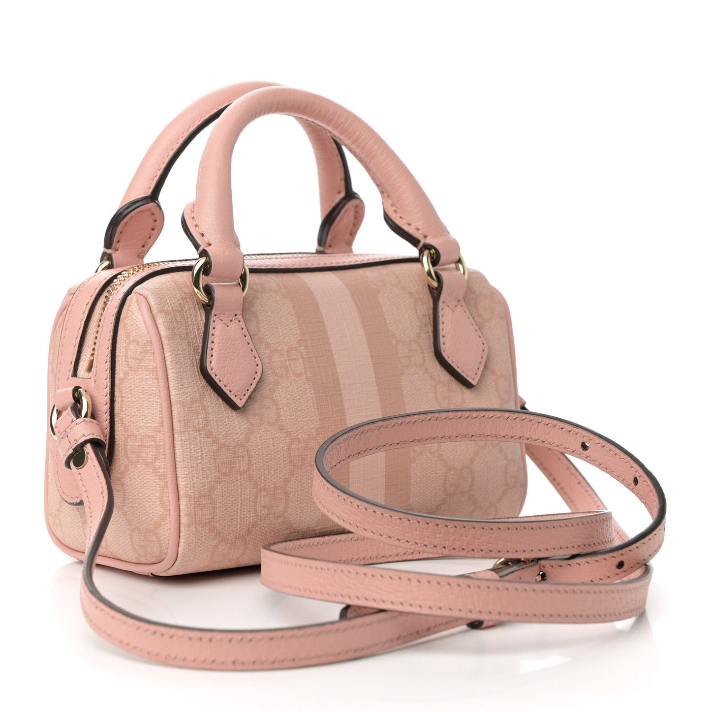 GG Supreme Monogram Textured Dollar Calfskin Web Super Mini Ophidia Top Handle Bowler Bag Rose Pink