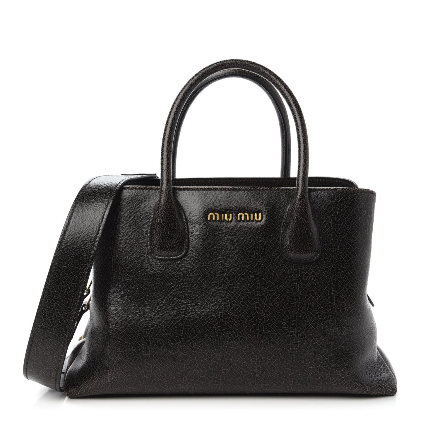 Calfskin Craquele Shopping Bag Ebano