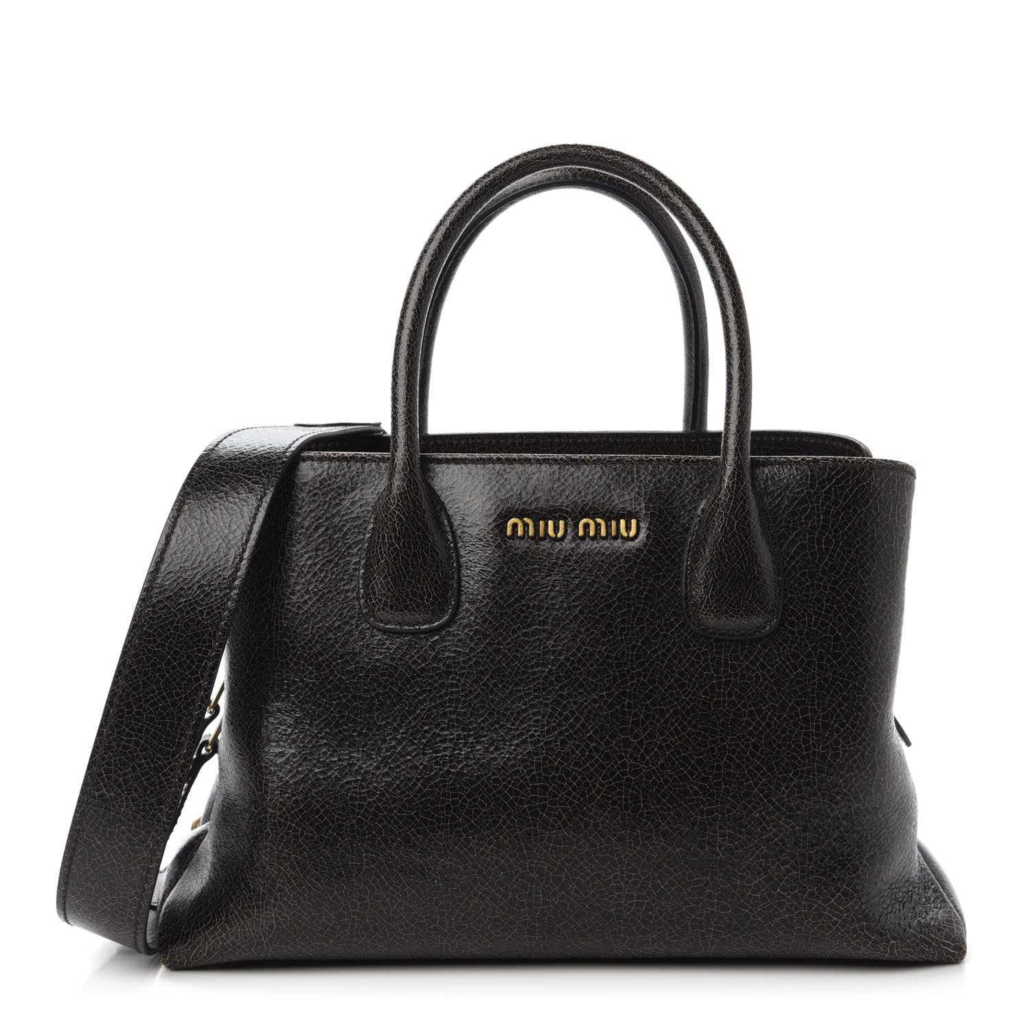 Miu Miu Calfskin Craquele Shopping Bag Ebano 1 of 9