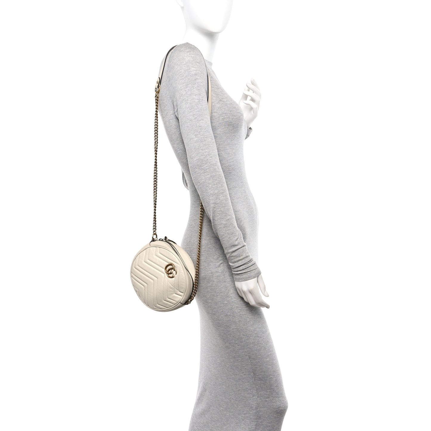 Calfskin Matelasse Mini GG Marmont Round Shoulder Bag White