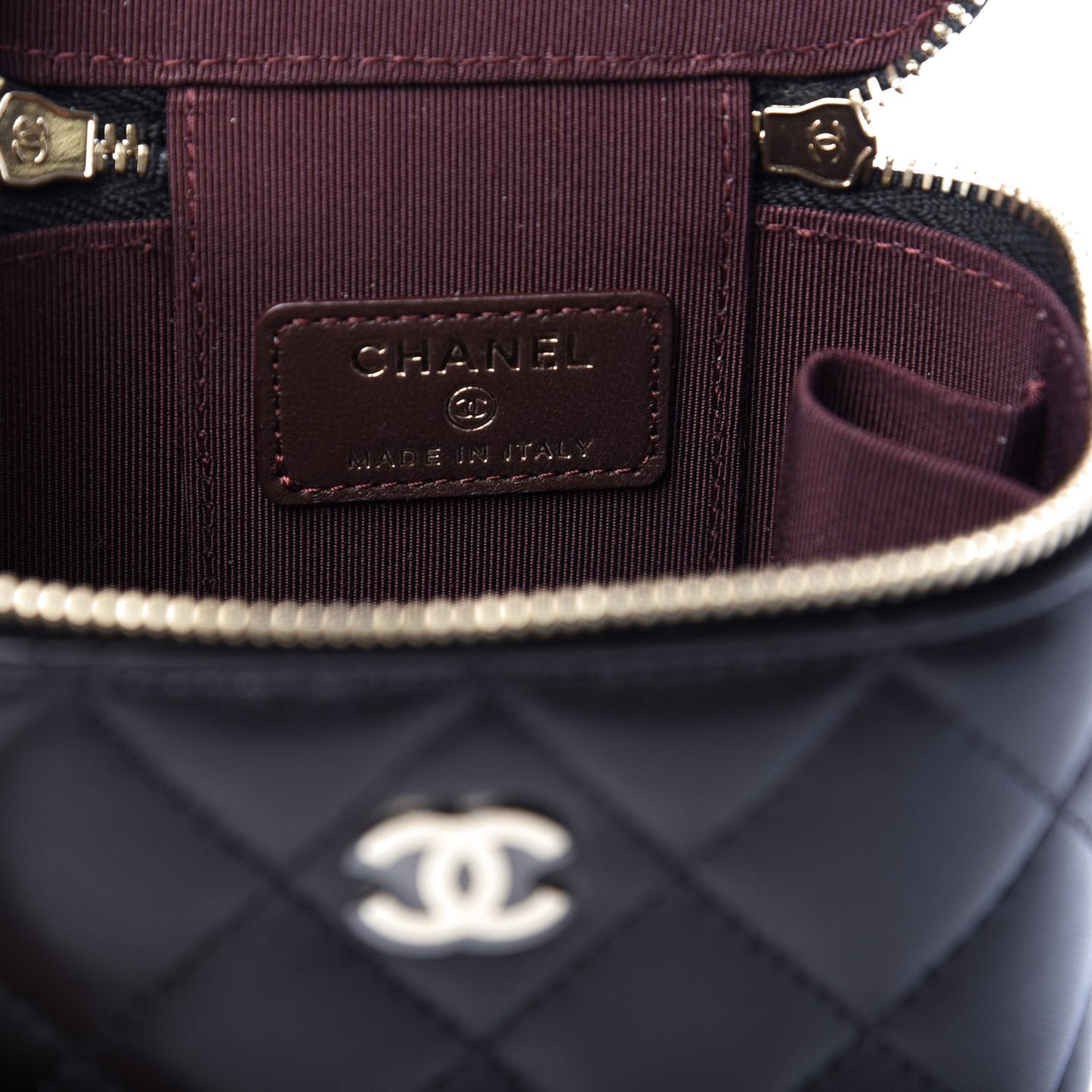 Lambskin Quilted Mini Vanity Case With Chain Black