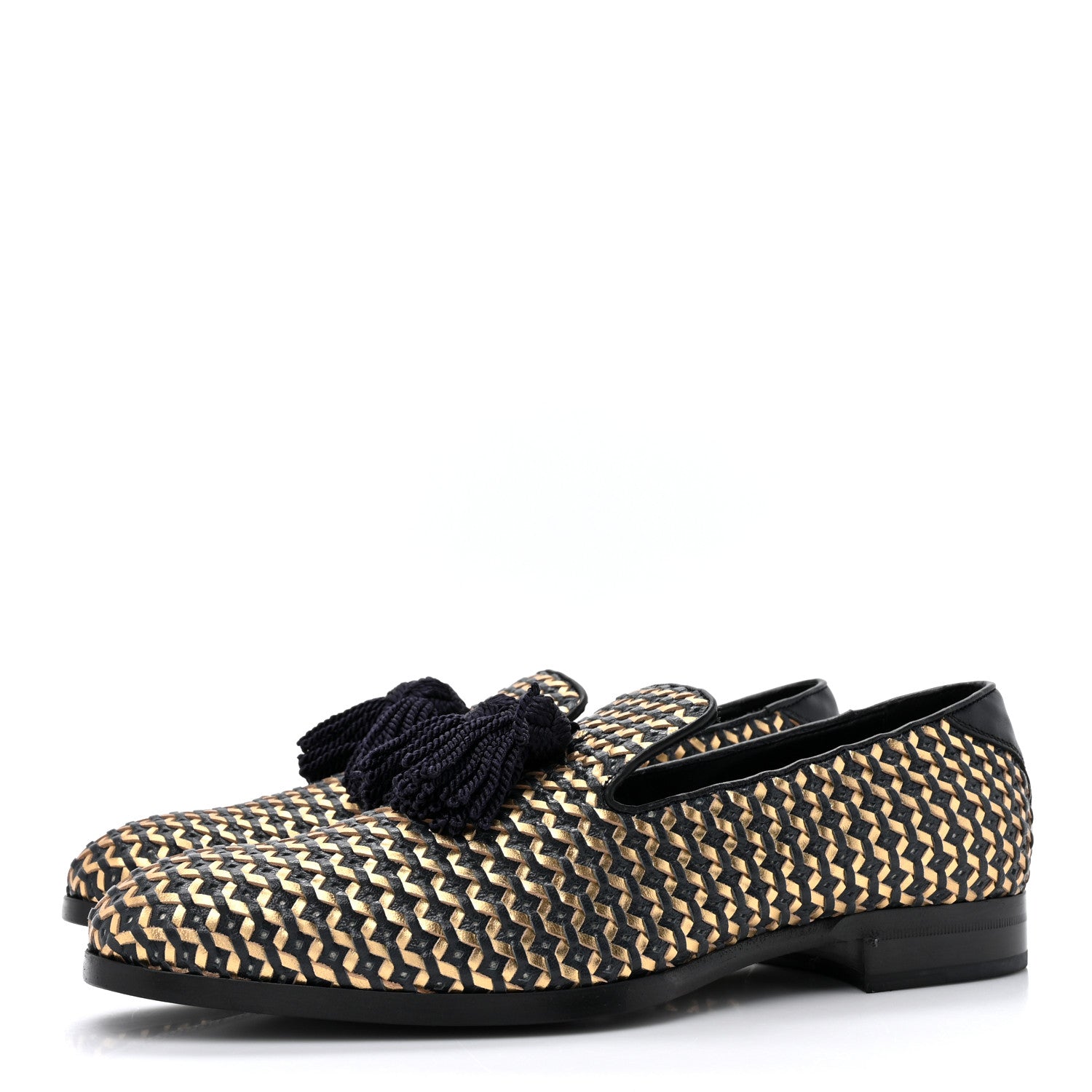 Jimmy Choo Nappa Womens Mens Foxley Tassel Loafers 44 Official Navy Gold 3 of 10