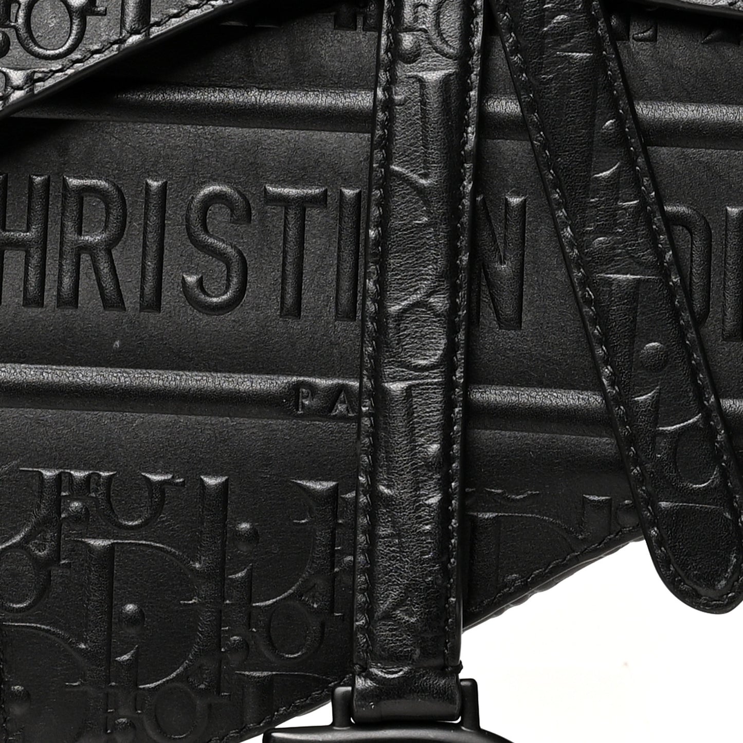 Calfskin Embossed Oblique Saddle Bag Black