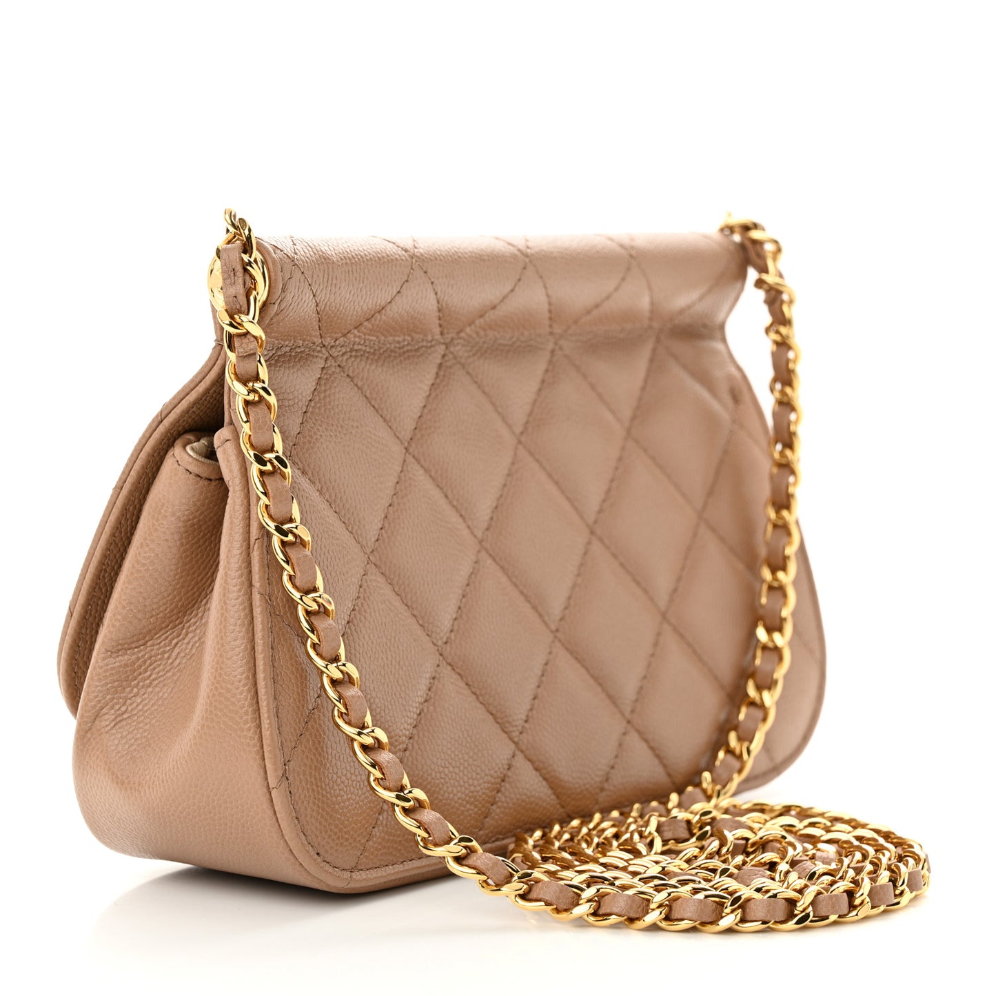 Caviar Quilted Flap Clutch With Chain Beige