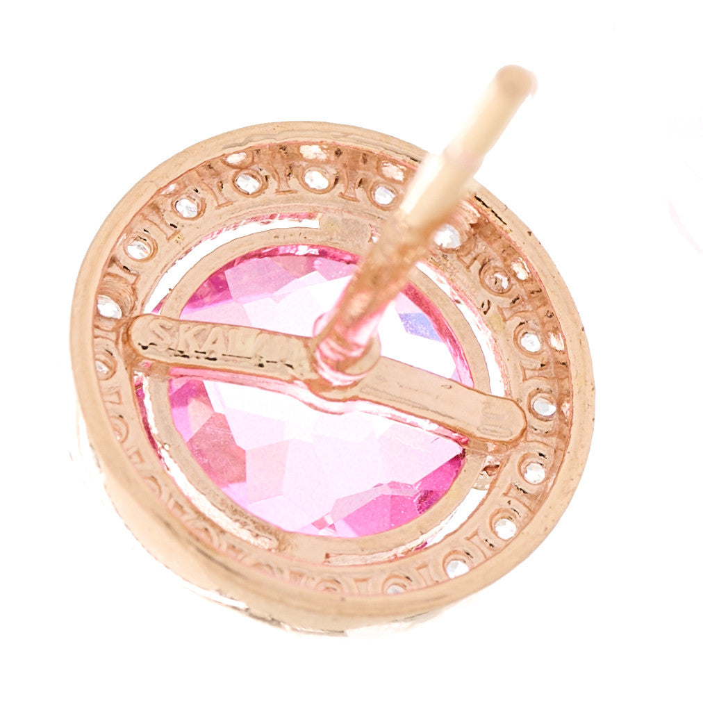 14K Rose Gold Pink Topaz White Sapphire Round Stud Earrings