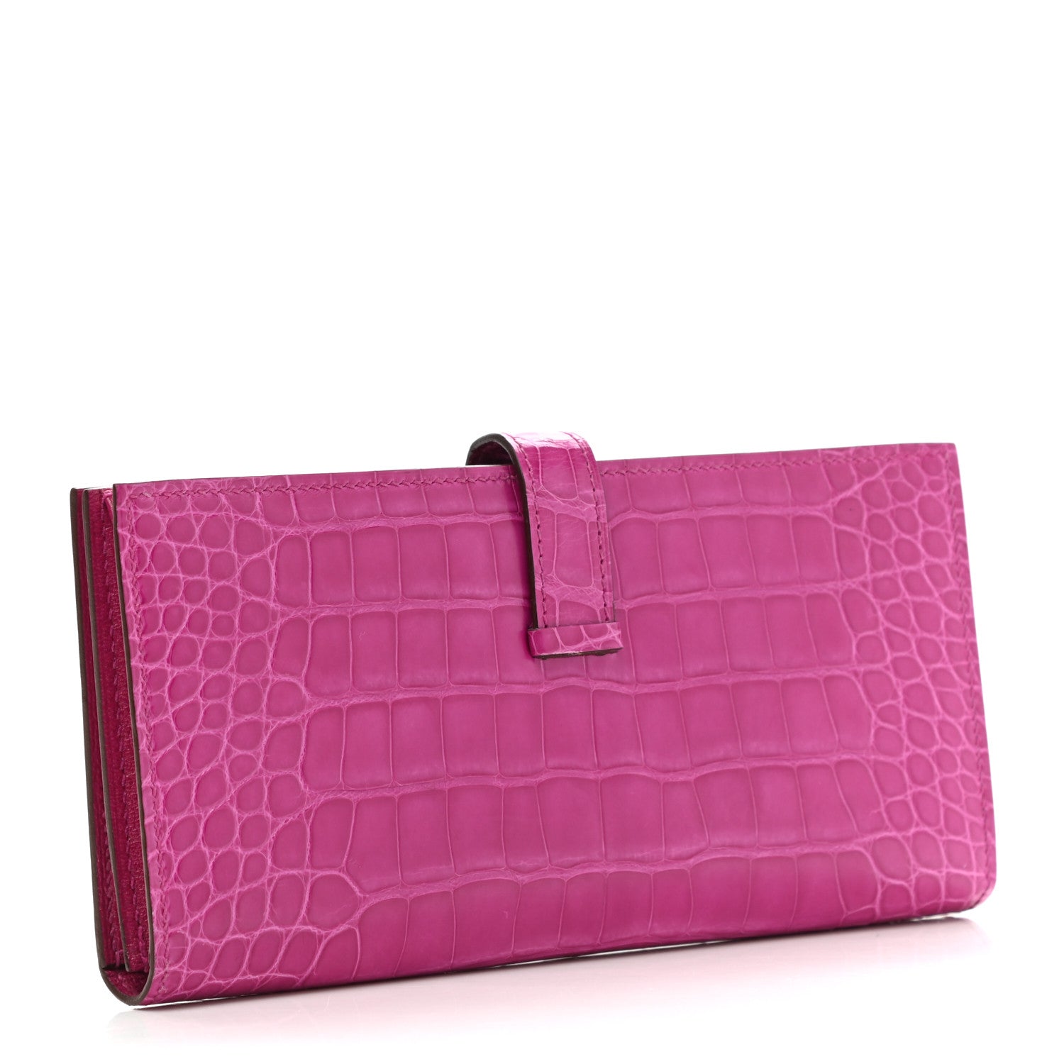 Hermes Shiny Alligator Bearn Wallet Rose Scheherazade 3 of 7