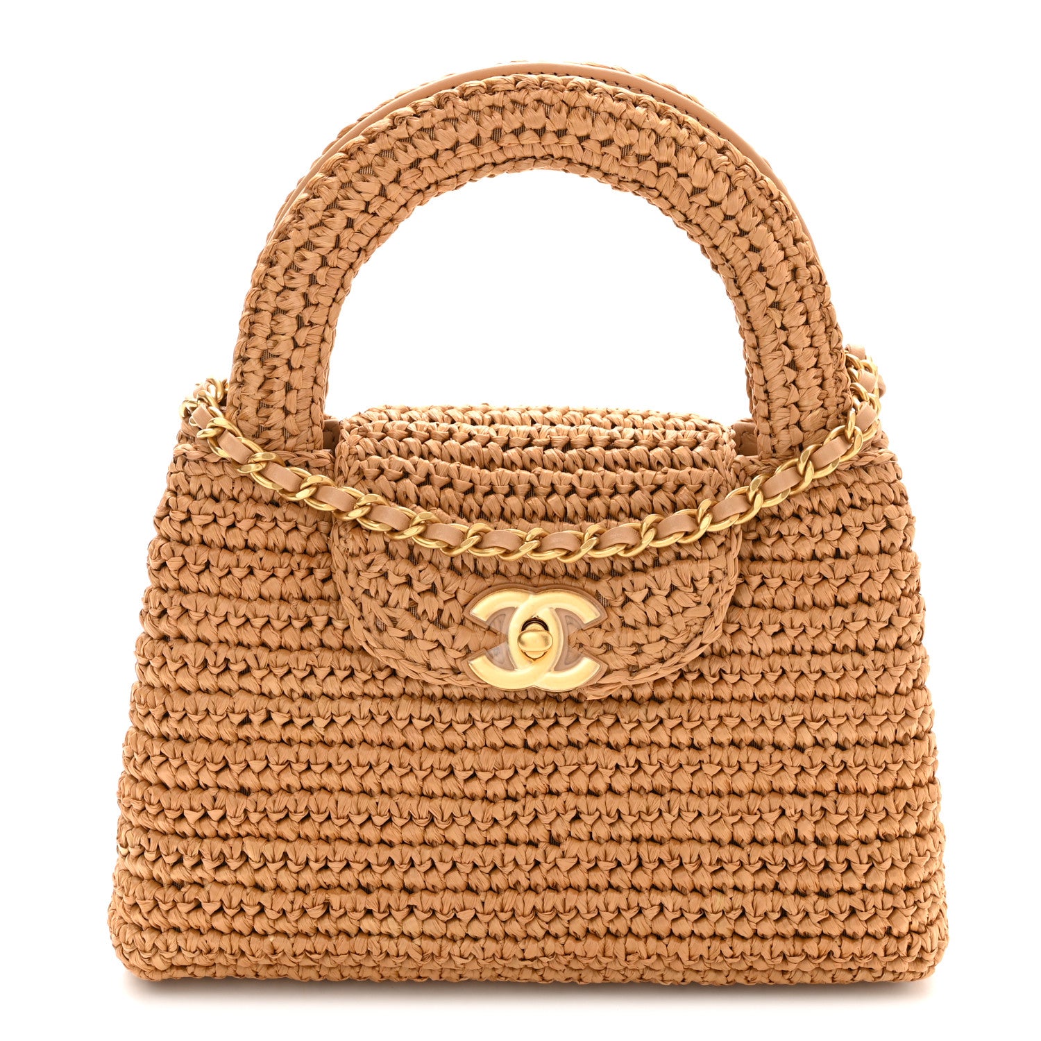 Chanel Braided Raffia Nano Kelly Flap Bag Dark Beige 1918386