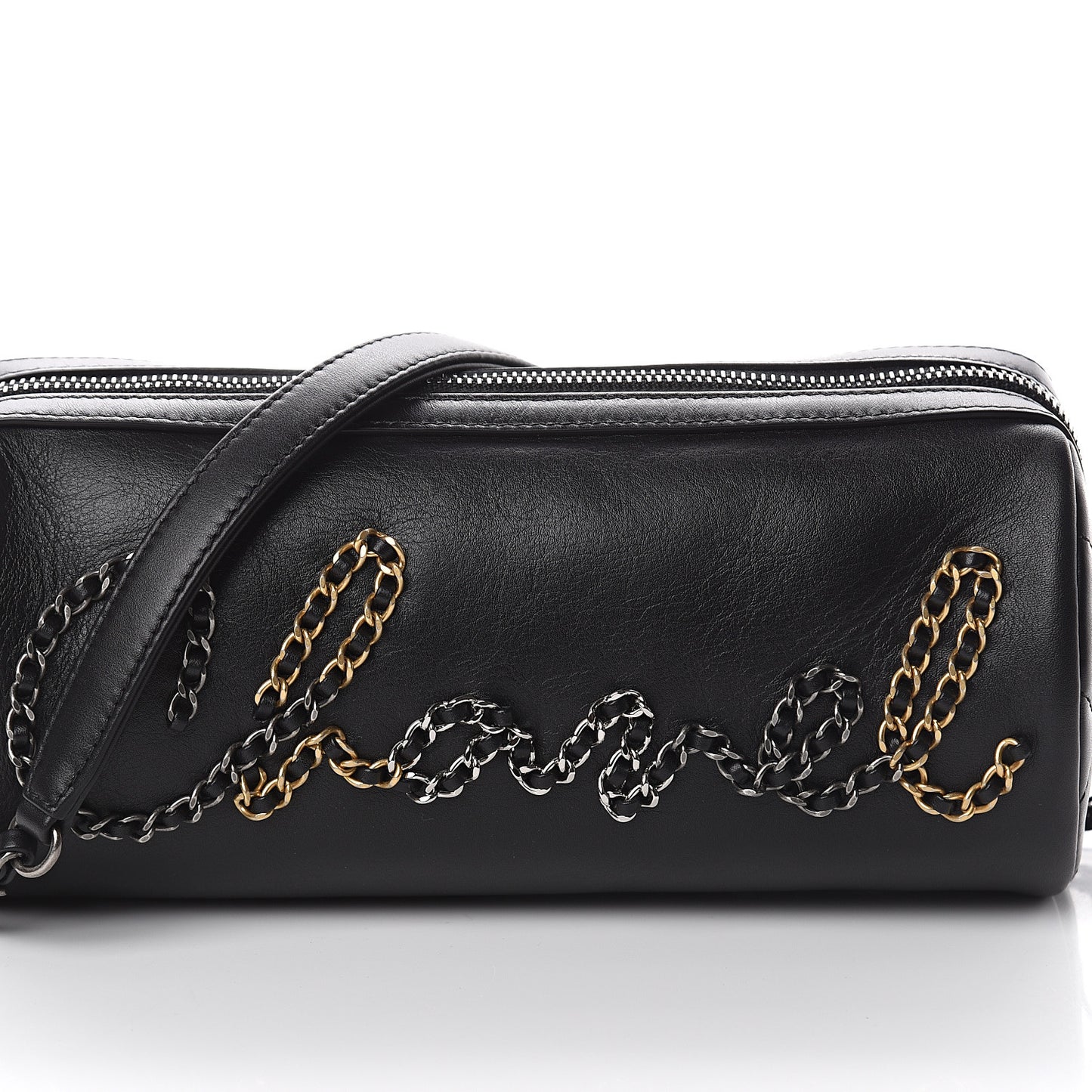 Calfskin Chain Signature Bowling Bag Black