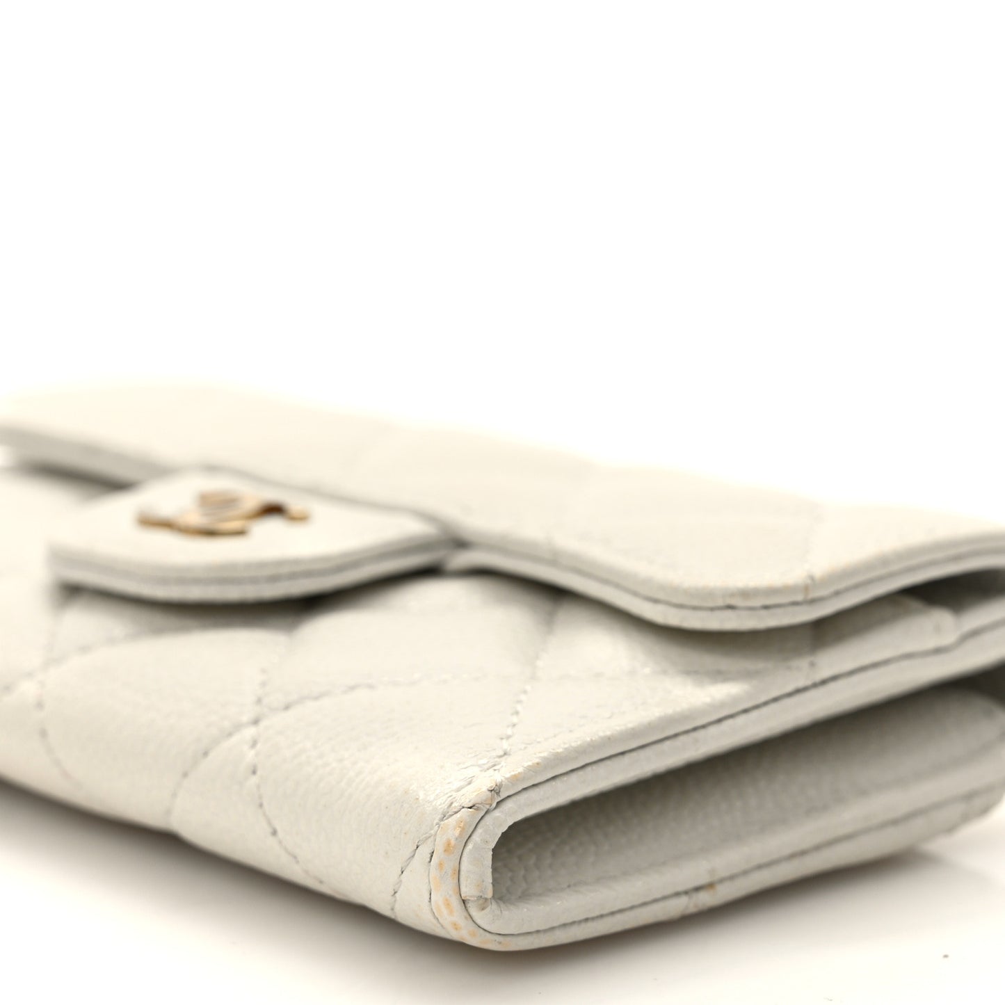 Caviar Quilted Flap Card Holder Wallet White