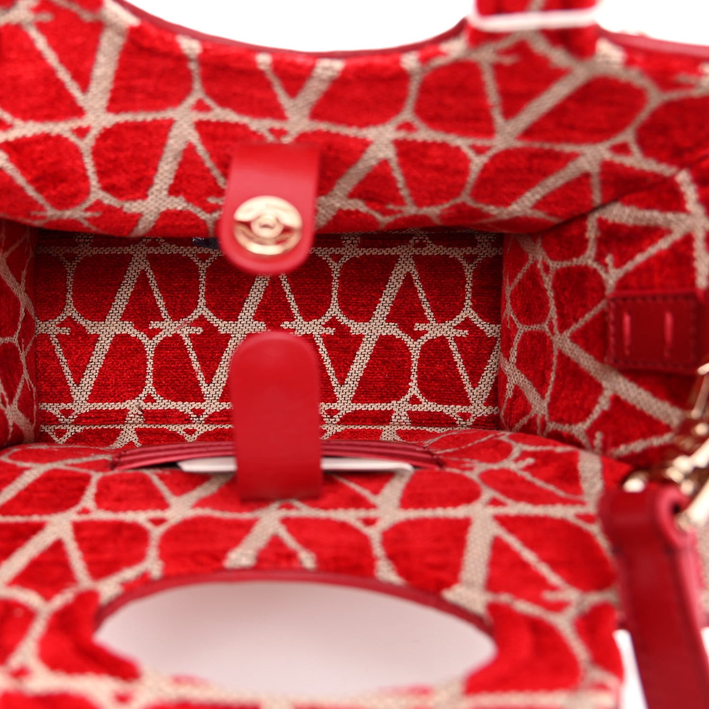 Toile Iconographe Goatskin Mini Le Troisieme Shopping Bag Naturale Rosso Valentino