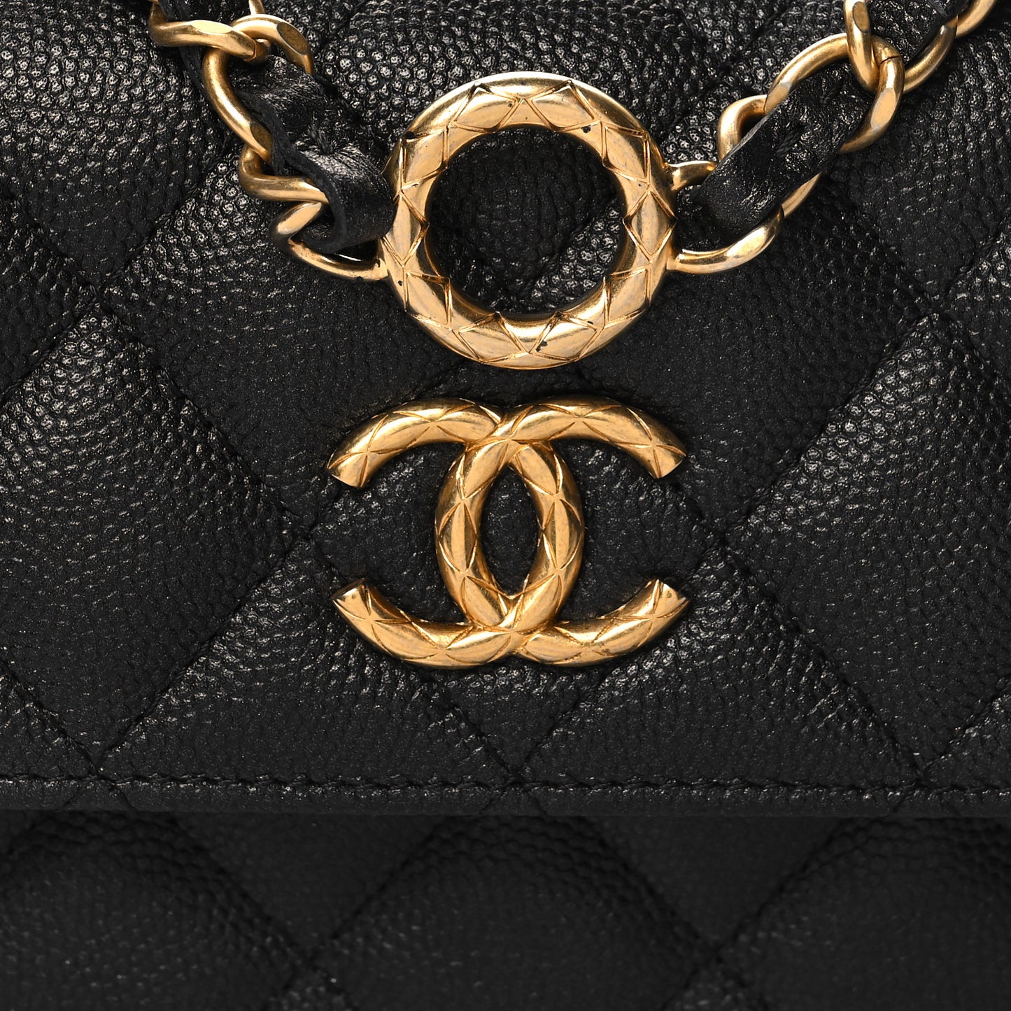Caviar Quilted Dynasty Flap Phone Holder With Chain Black