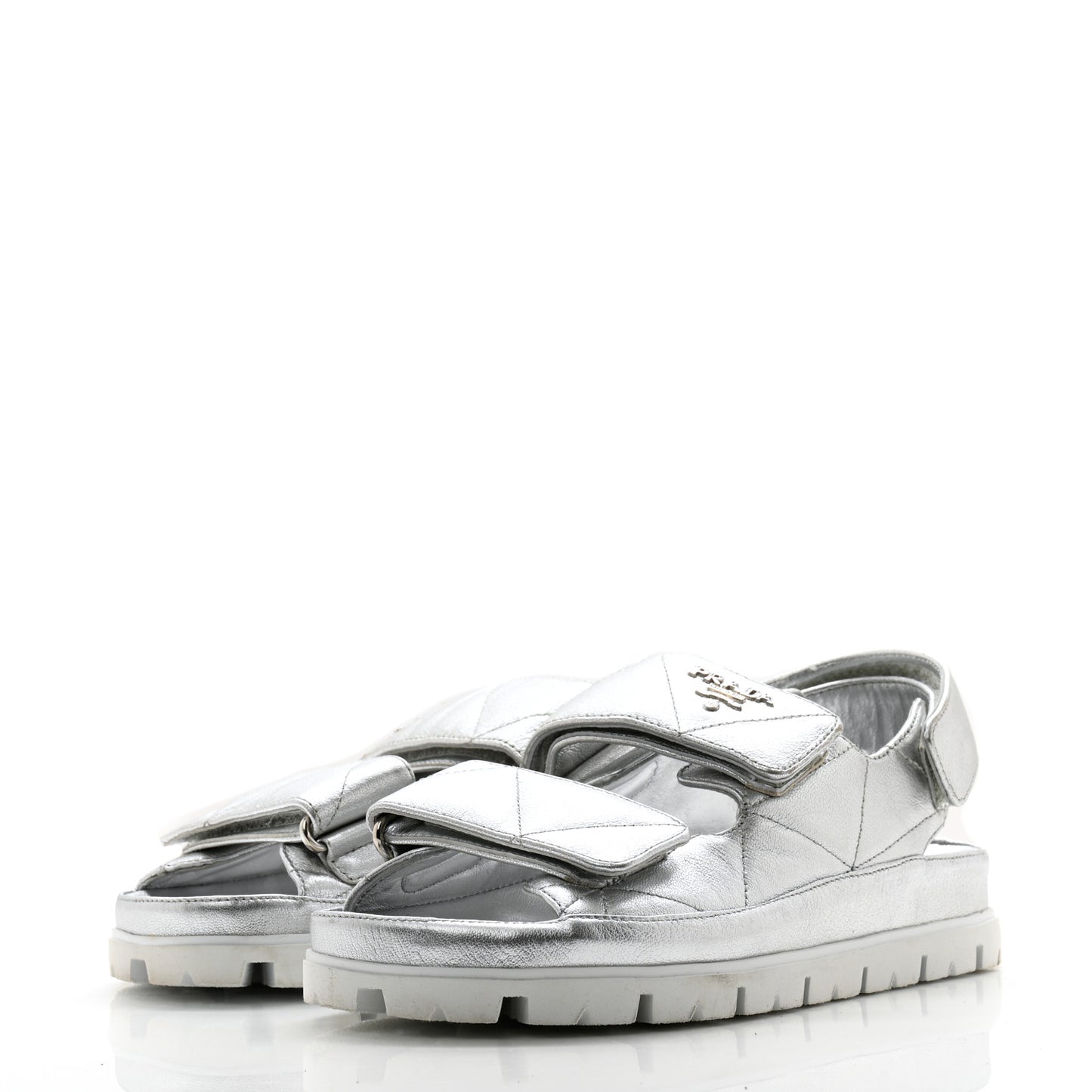 Metallic Nappa Quilted Padded Slingback Sandals 37 Silver