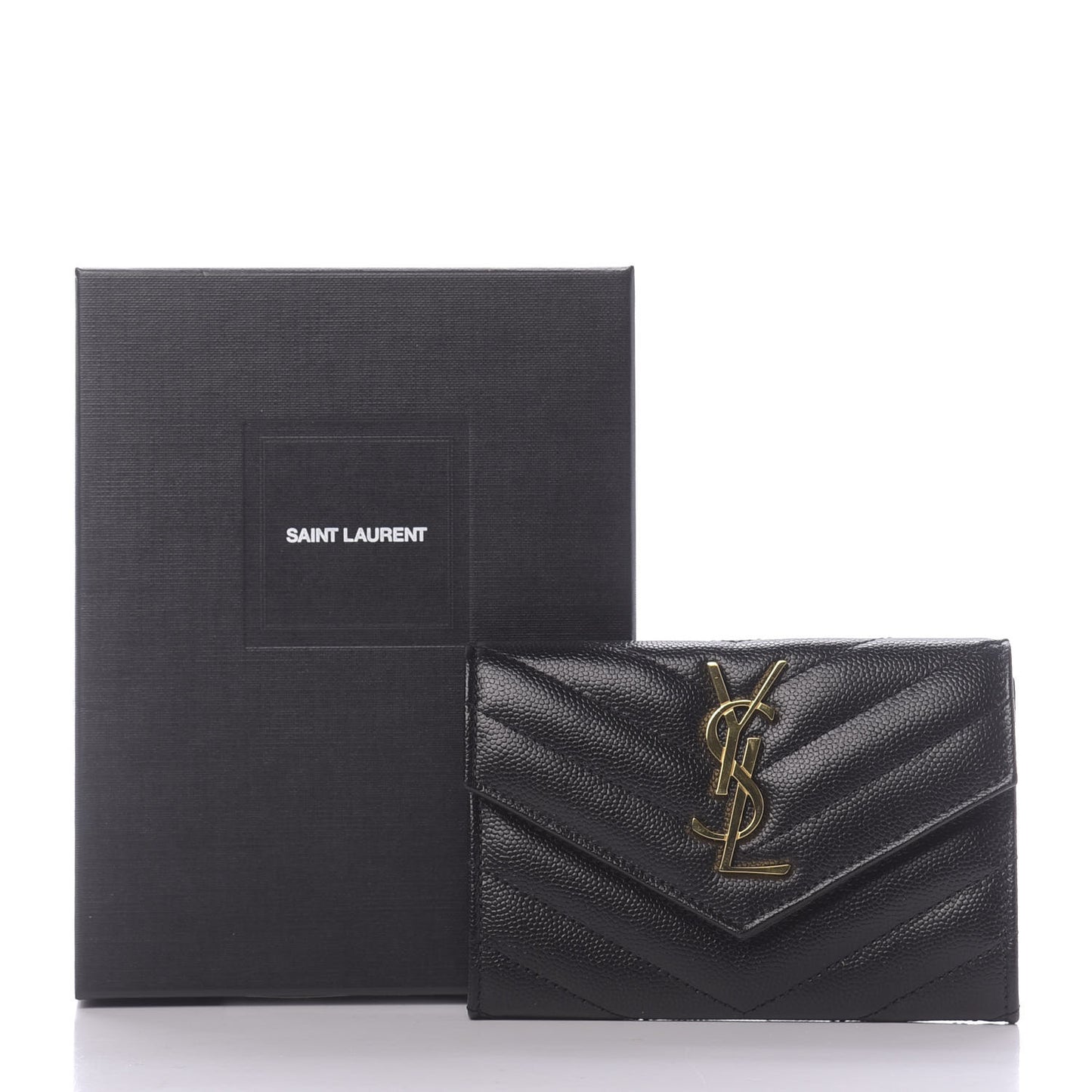 Grain De Poudre Matelasse Chevron Small Monogram Envelope Wallet Black